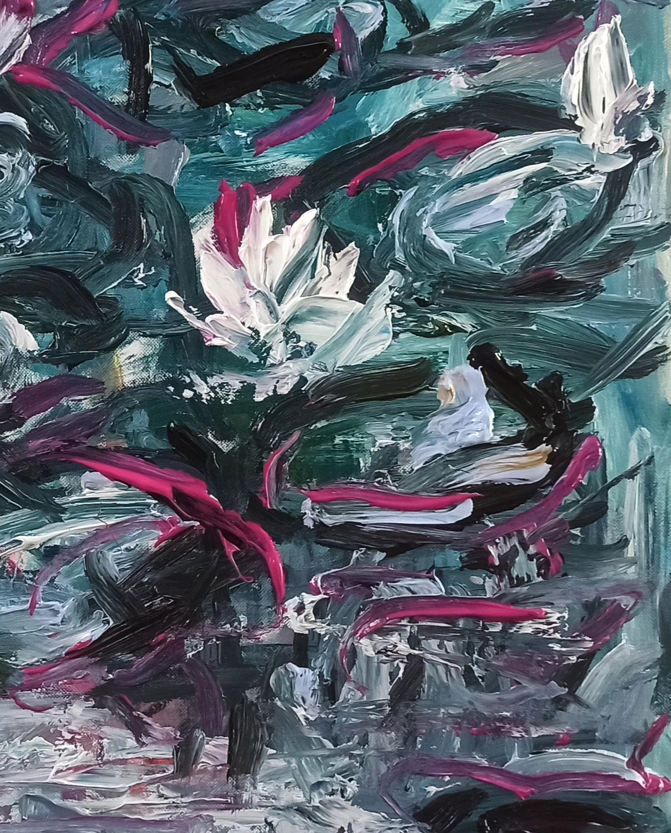 Seerosenteich, Gemälde, Acryl auf Leinwand im Angebot 1