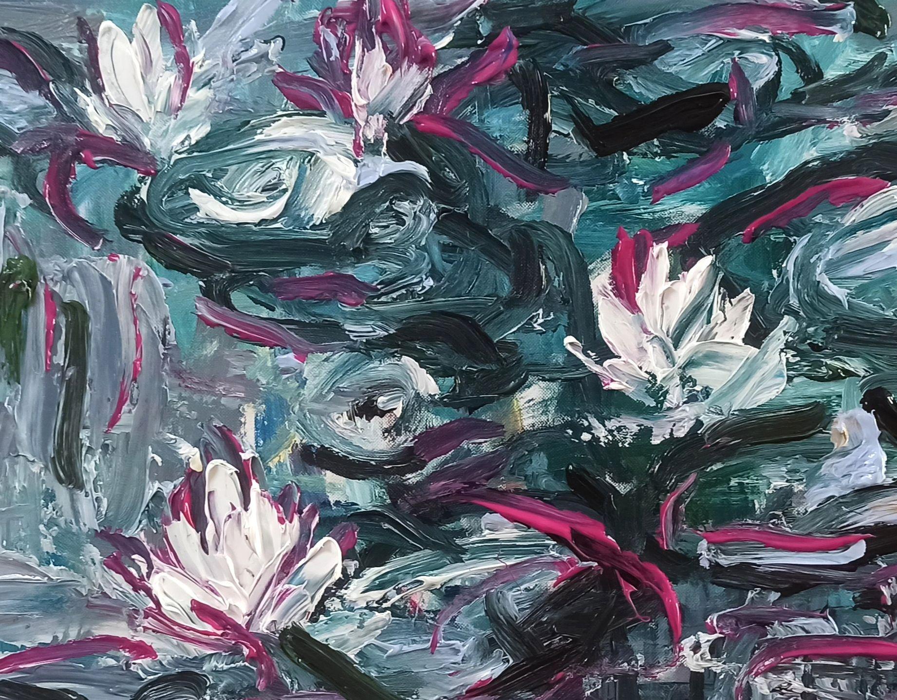 Seerosenteich, Gemälde, Acryl auf Leinwand im Angebot 2