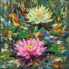 Water lily pond, Painting, Acrylic on Canvas