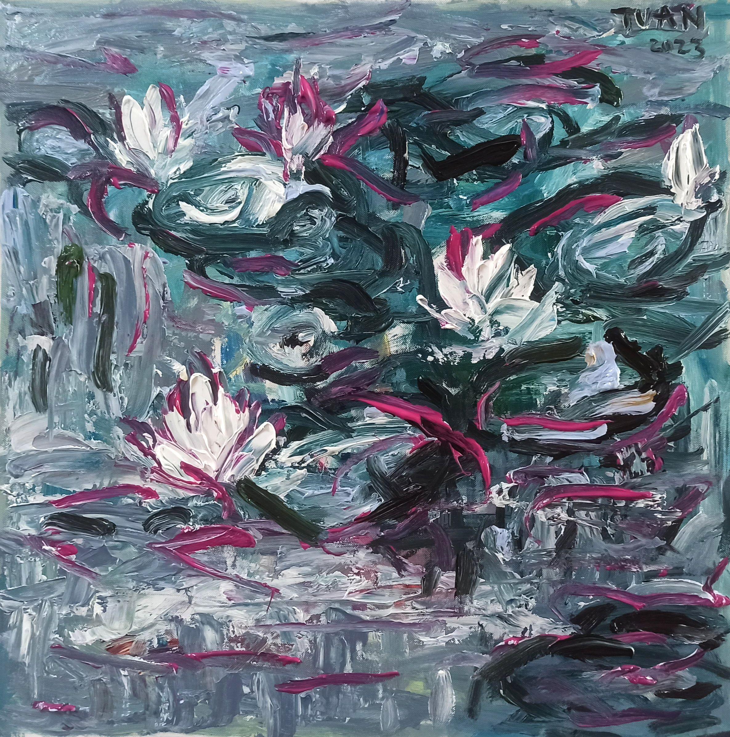 Water lily pond, Painting, Acrylic on Canvas