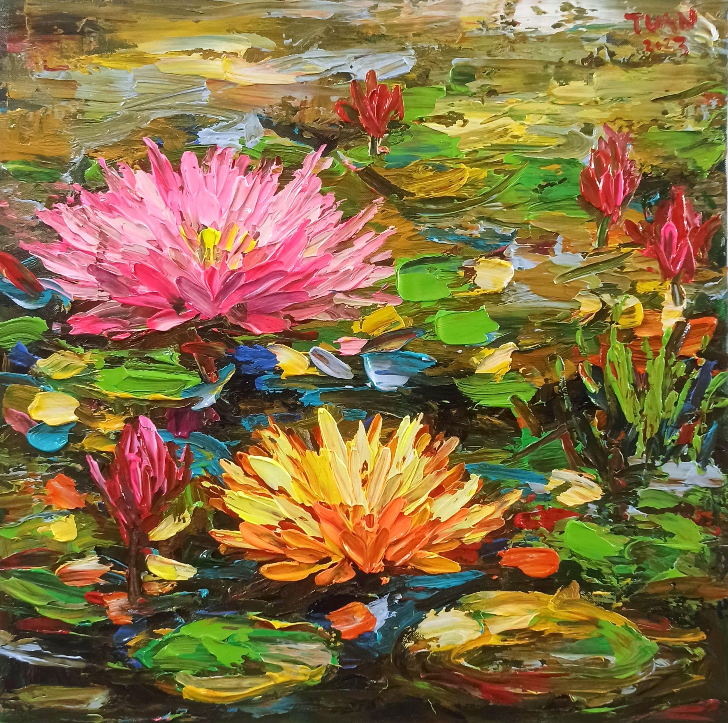 Water lily pond, Painting, Acrylic on Canvas