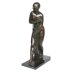 "Le Bain de Champagne Caron" Bronze Sculpture by Georges Chauvel French 1925
