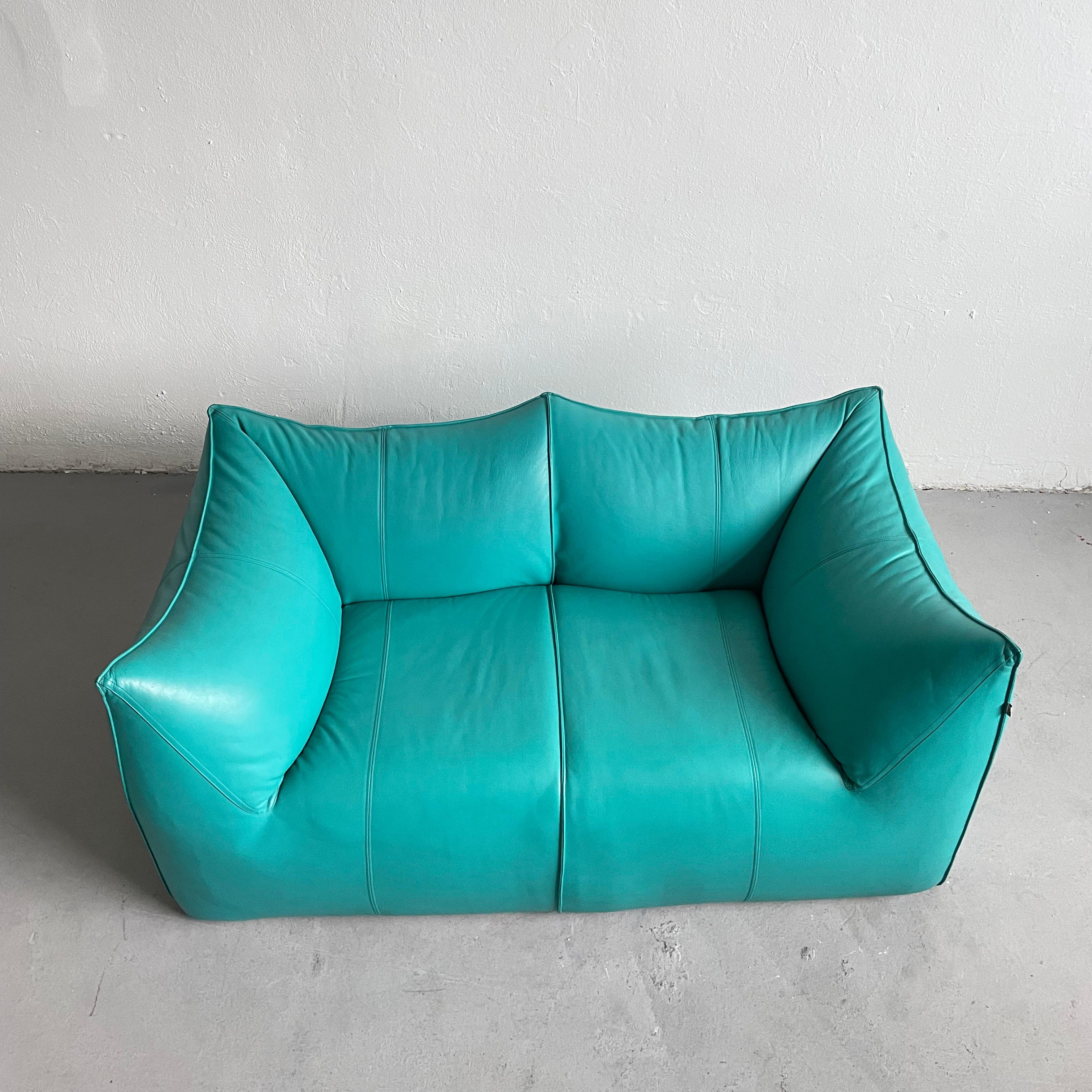 Le Bambole 2-Seater Sofa in Turquoise Leather, Mario Bellini for B&B Italia 70s For Sale 3