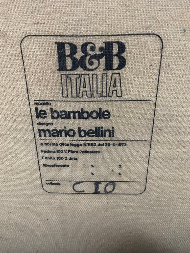 Italian Le Bambole 2-Seater Sofa in Turquoise Leather, Mario Bellini for B&B Italia 70s For Sale