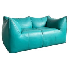 Le Bambole 2-Seater Sofa in Turquoise Leather, Mario Bellini for B&B Italia 70s