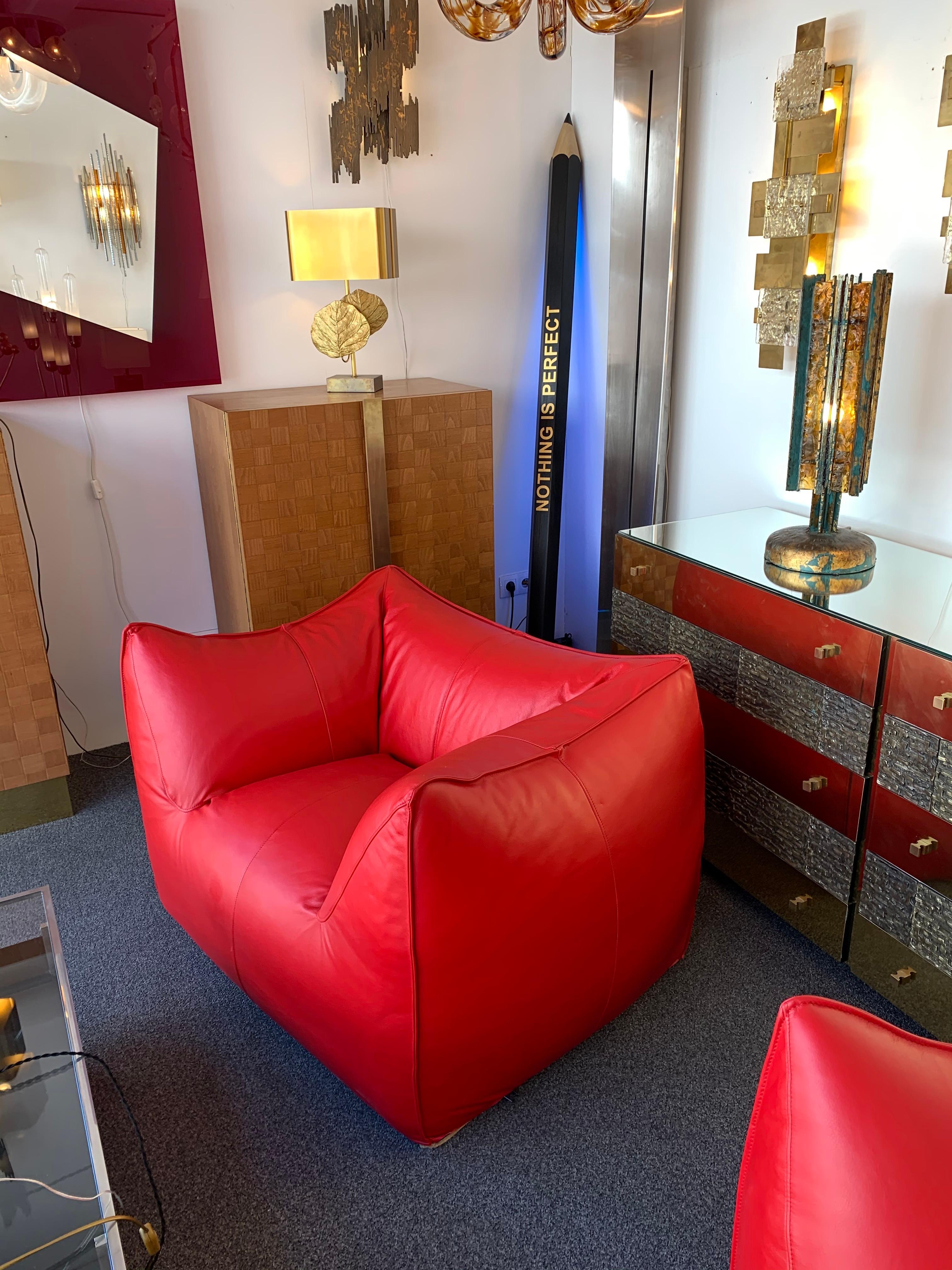 Late 20th Century Le Bambole Armchairs Red Leather by Mario Bellini for B&B Italia, 1970s