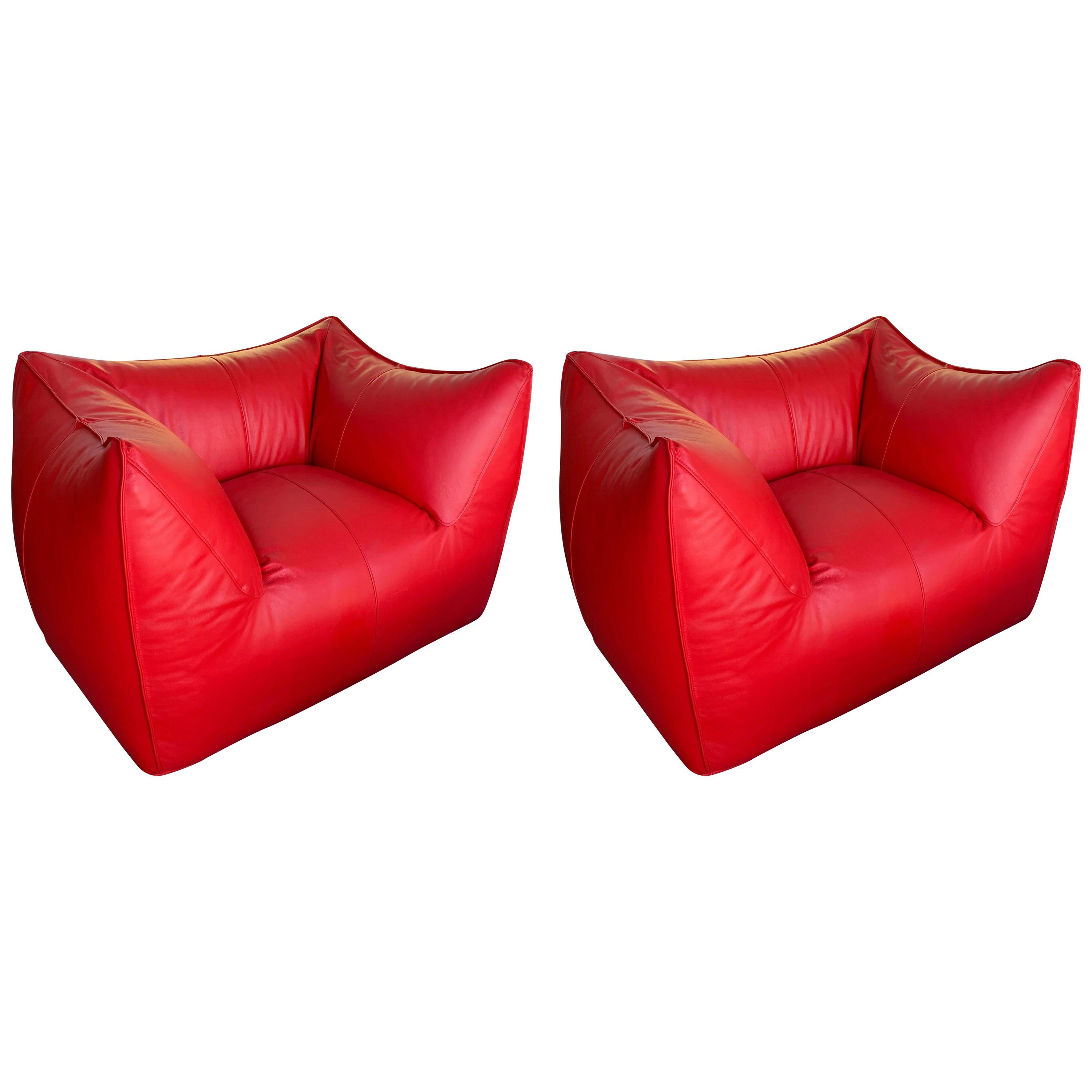 Le Bambole Armchairs Red Leather by Mario Bellini for B&B Italia, 1970s