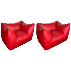 Le Bambole Armchairs Red Leather by Mario Bellini for B&B Italia, 1970s