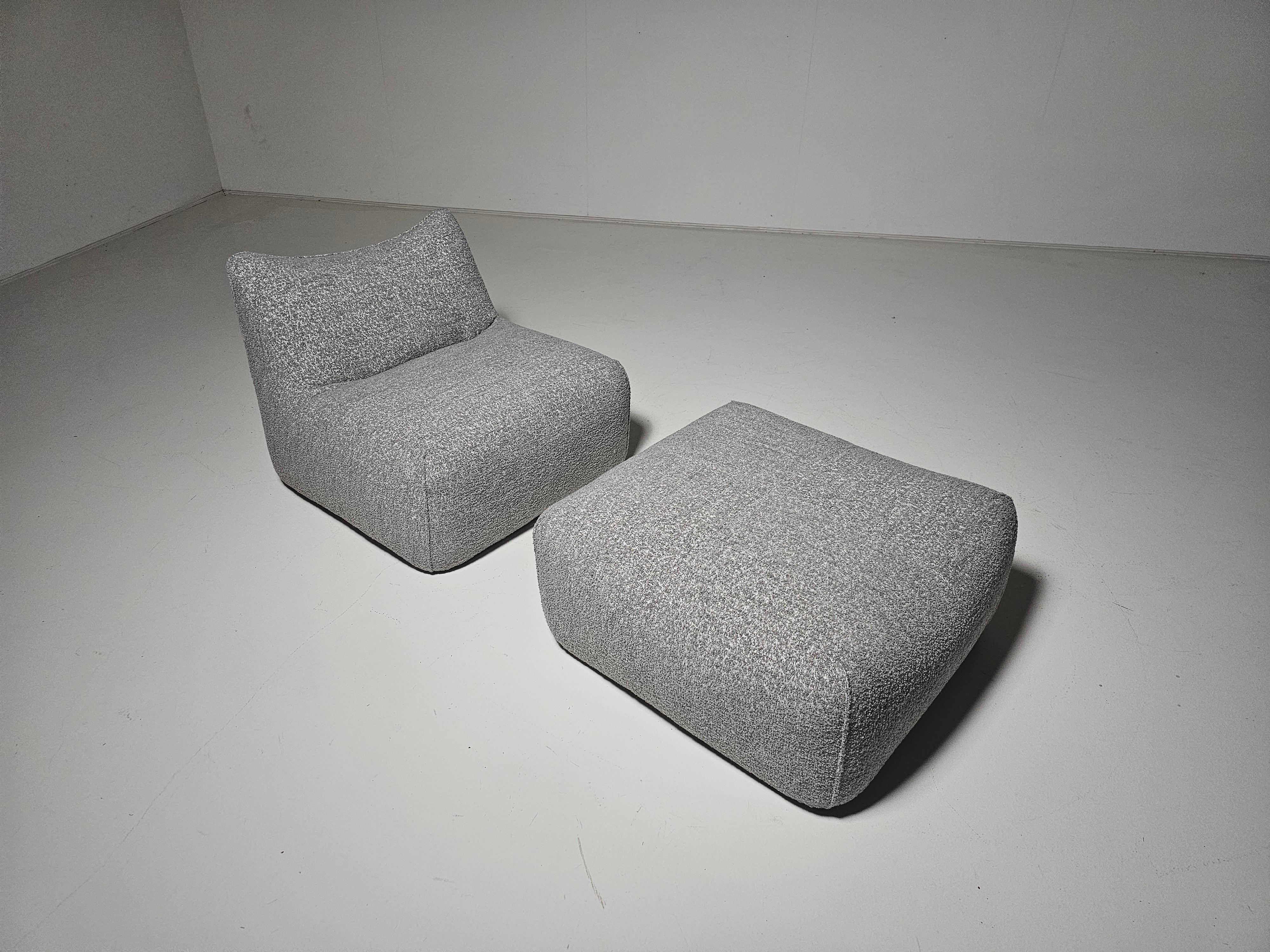 European Le Bambole Lounge Chair with Ottoman by Mario Bellini for B&B Italia, 1970s