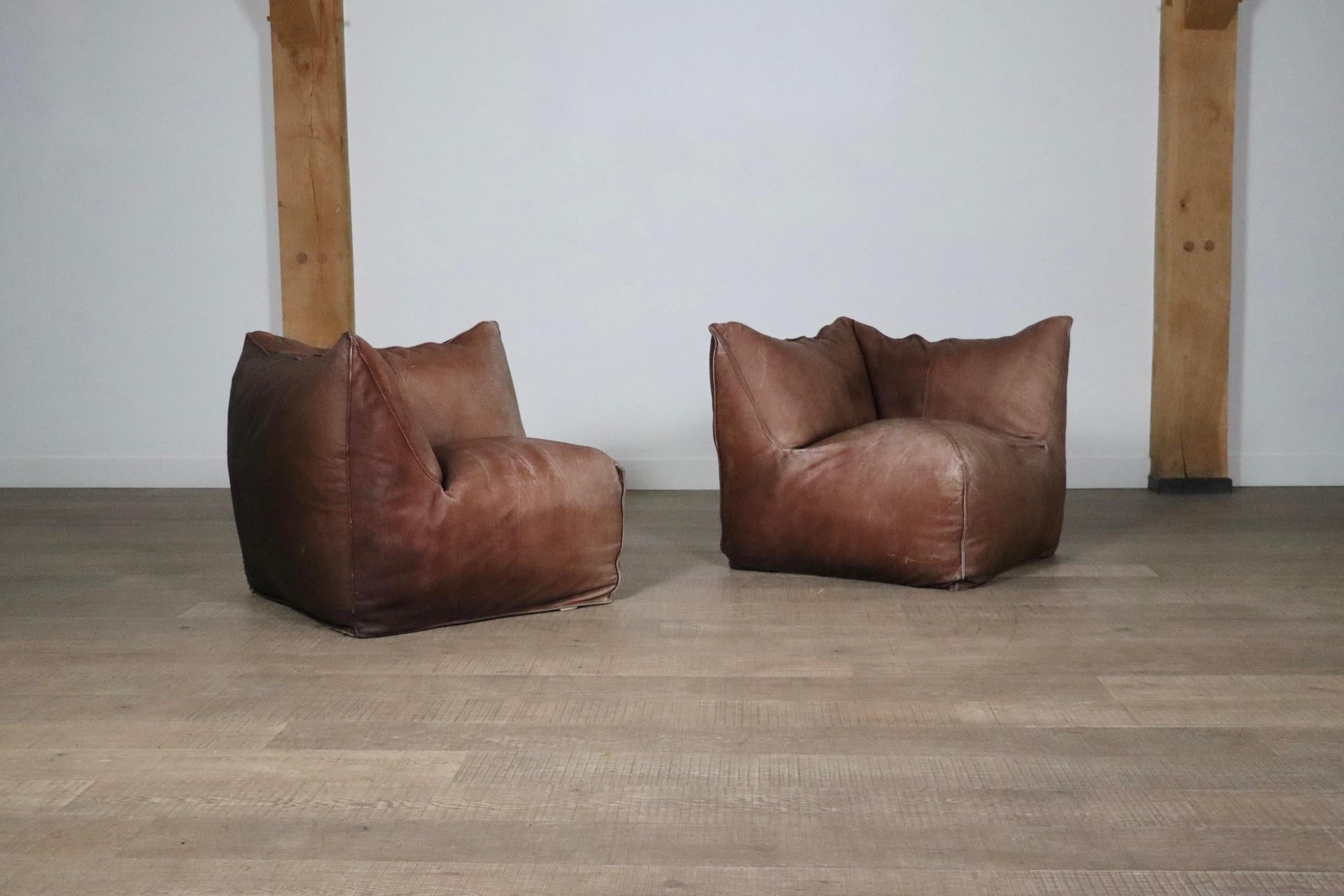 Le Bambole Modular Sofa In Light Brown Buffalo Leather, Mario Bellini B&B Italia For Sale 7