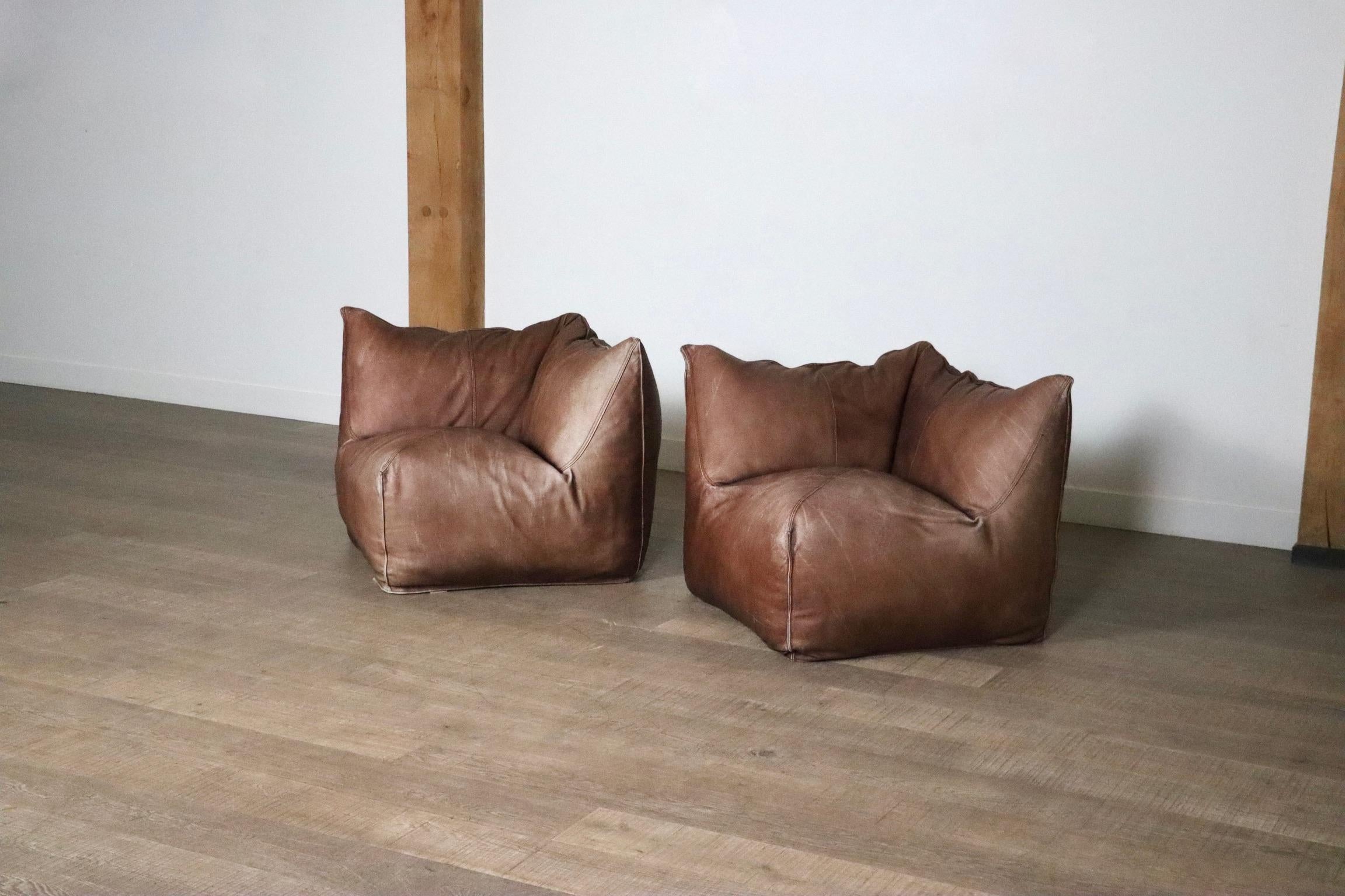 Le Bambole Modular Sofa In Light Brown Buffalo Leather, Mario Bellini B&B Italia For Sale 8