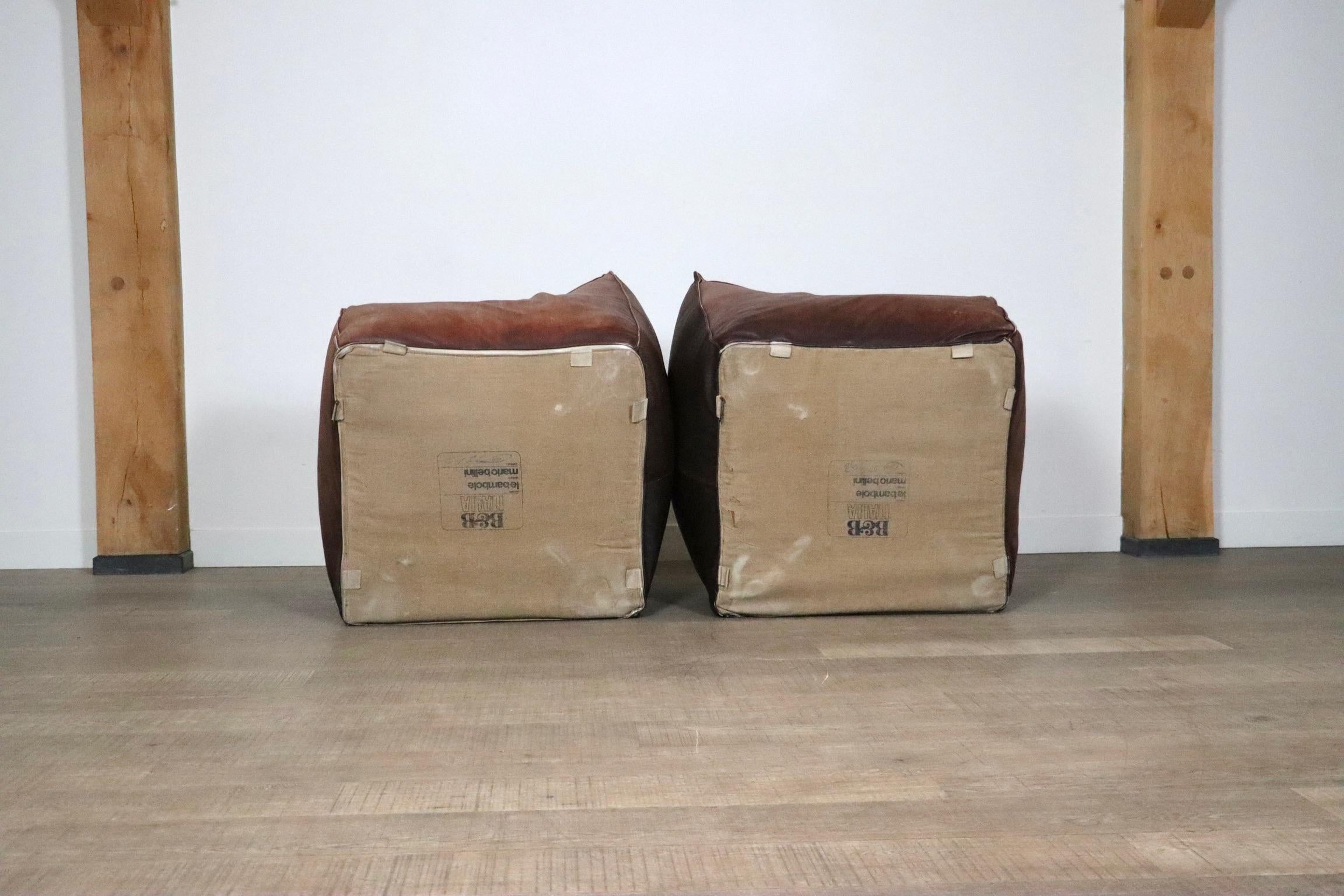 Le Bambole Modular Sofa In Light Brown Buffalo Leather, Mario Bellini B&B Italia For Sale 9
