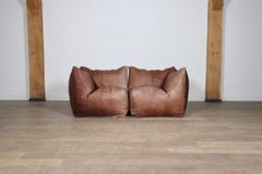 Le Bambole Modular Sofa In Light Brown Buffalo Leather, Mario Bellini B&B Italia