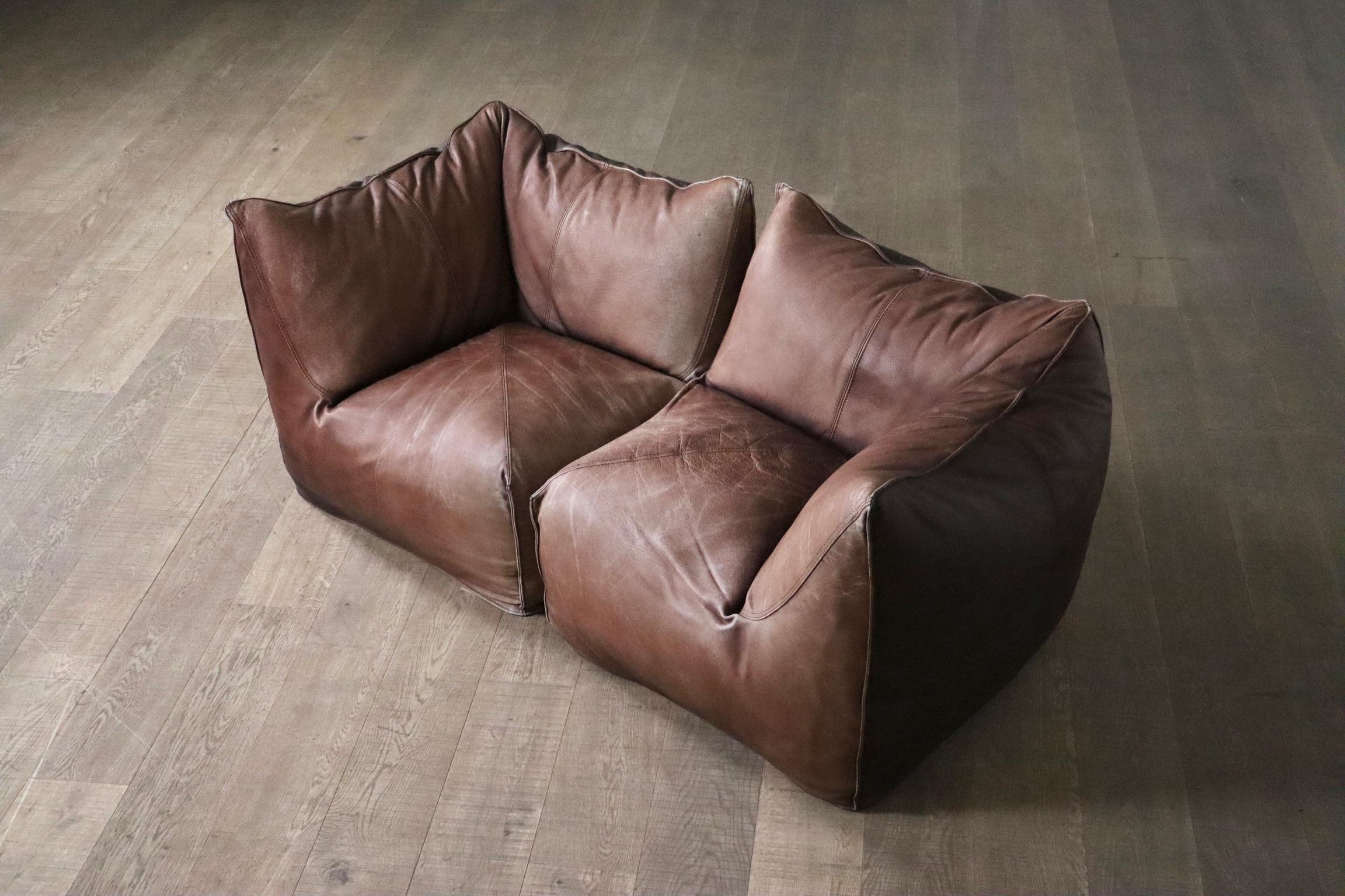 Le Bambole Modular Sofa In Light Brown Buffalo Leather, Mario Bellini B&B Italia For Sale 2