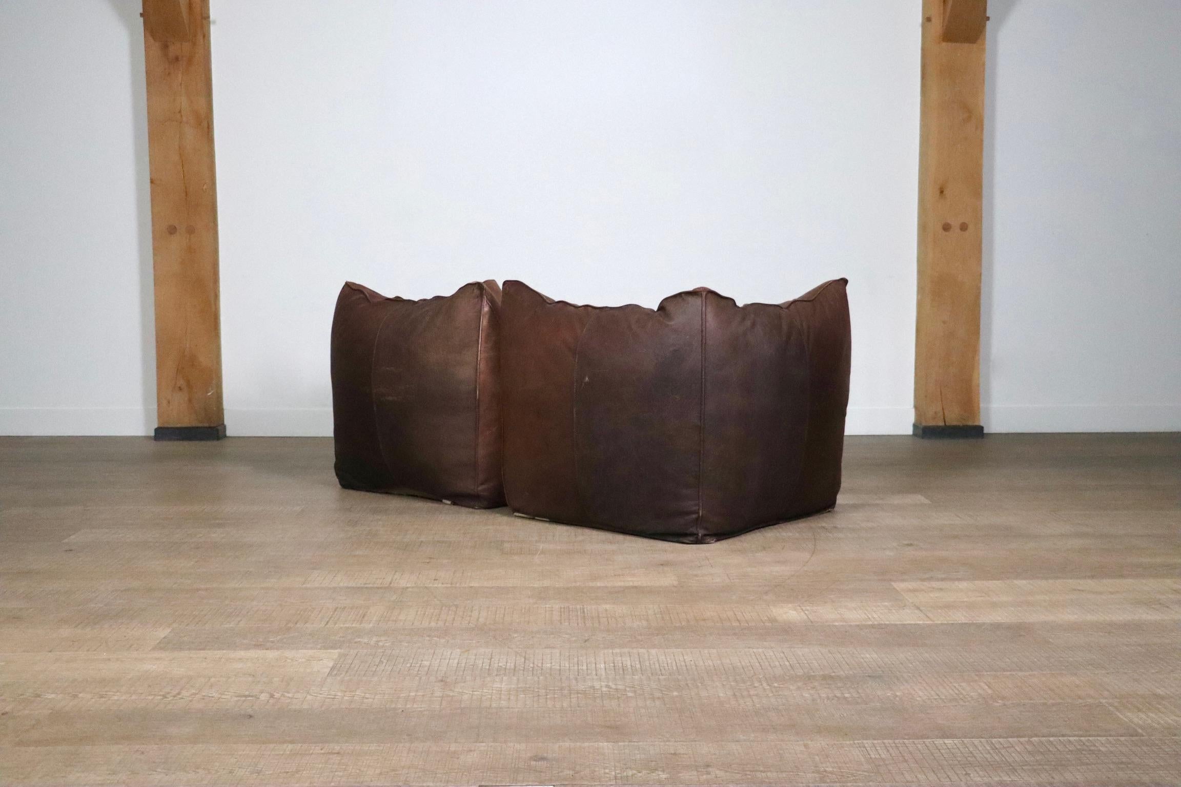 Le Bambole Modular Sofa In Light Brown Buffalo Leather, Mario Bellini B&B Italia For Sale 3