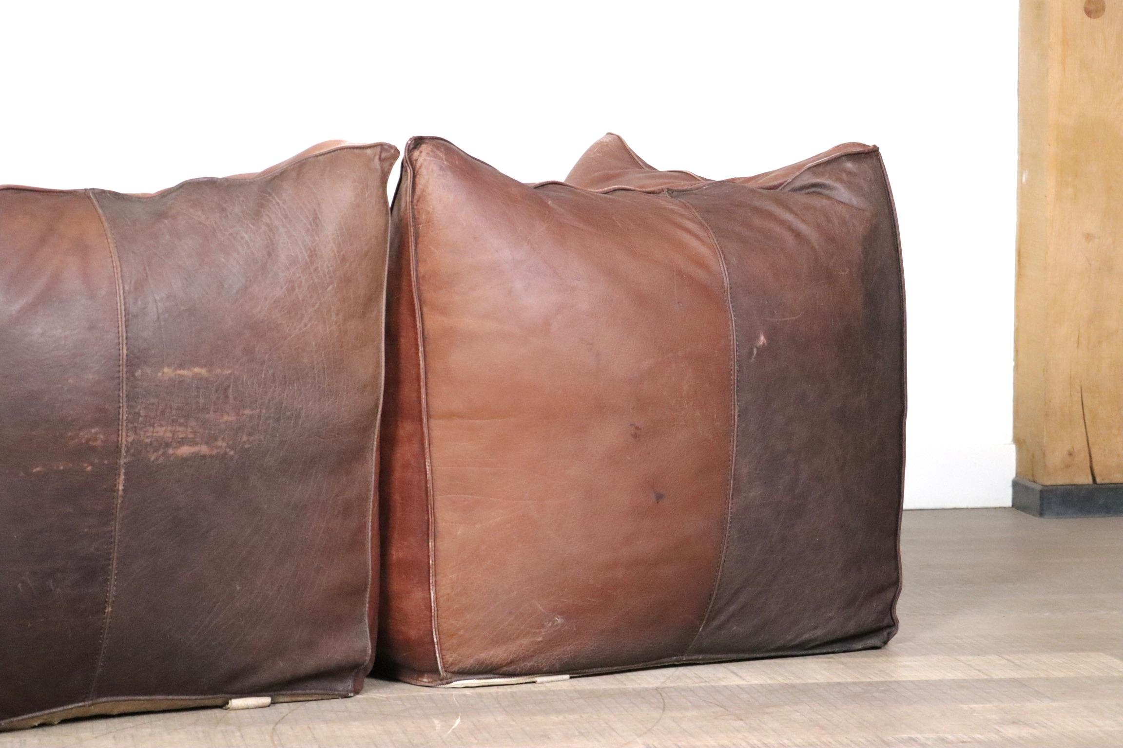 Le Bambole Modular Sofa In Light Brown Buffalo Leather, Mario Bellini B&B Italia For Sale 4