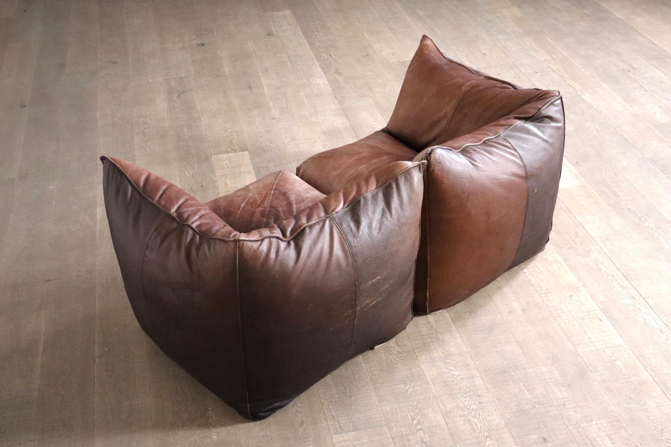 Le Bambole Modular Sofa In Light Brown Buffalo Leather, Mario Bellini B&B Italia For Sale 5