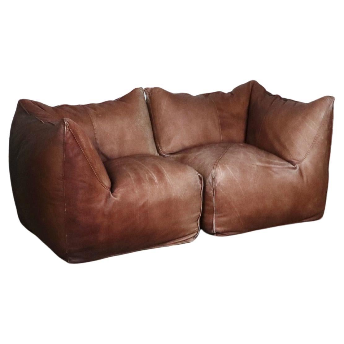 Le Bambole Modular Sofa In Light Brown Buffalo Leather, Mario Bellini B&B Italia For Sale