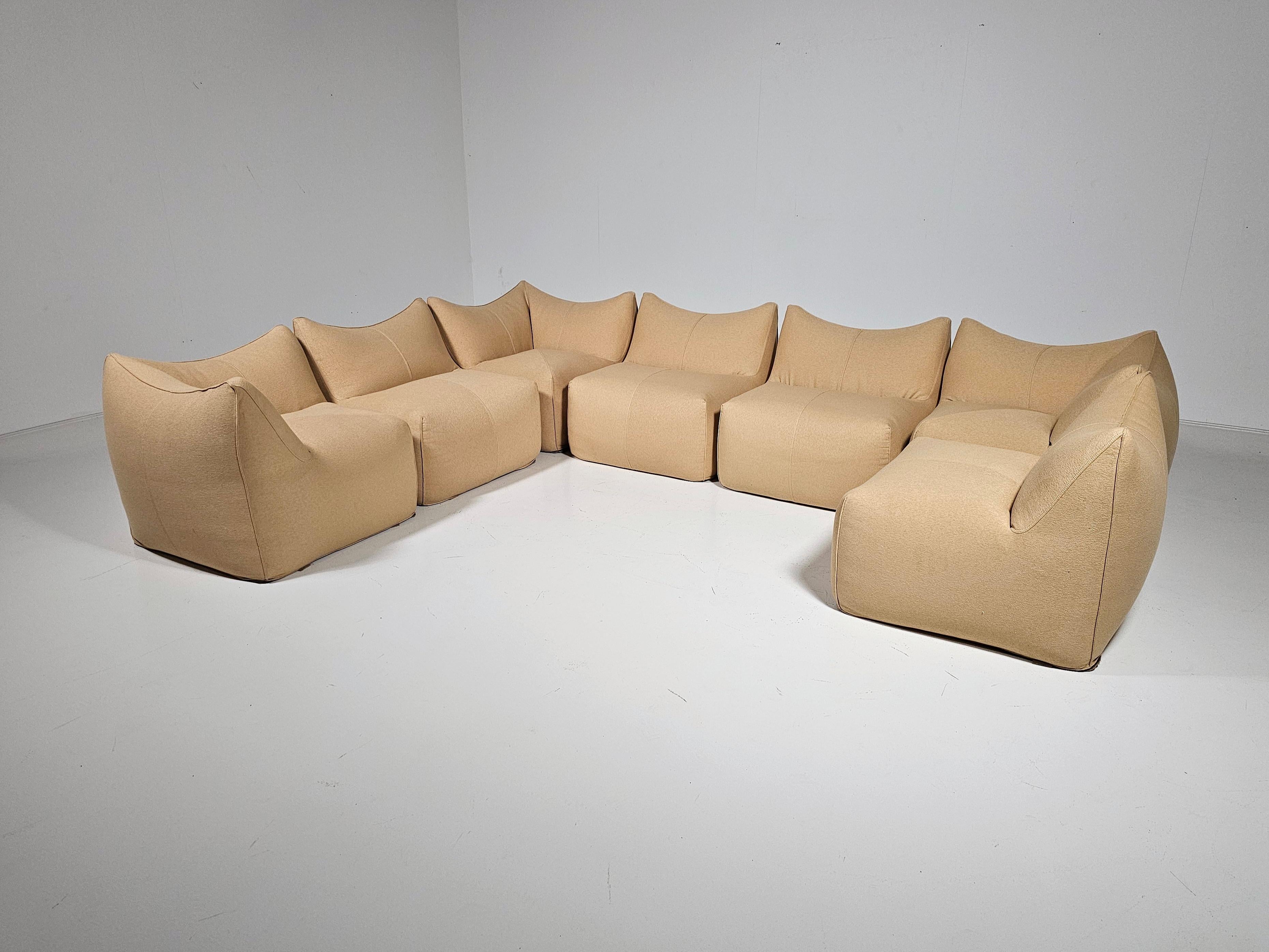 Bouclé Le Bambole sand color Sectional Sofa by Mario Bellni for B&B Italia, 1970s