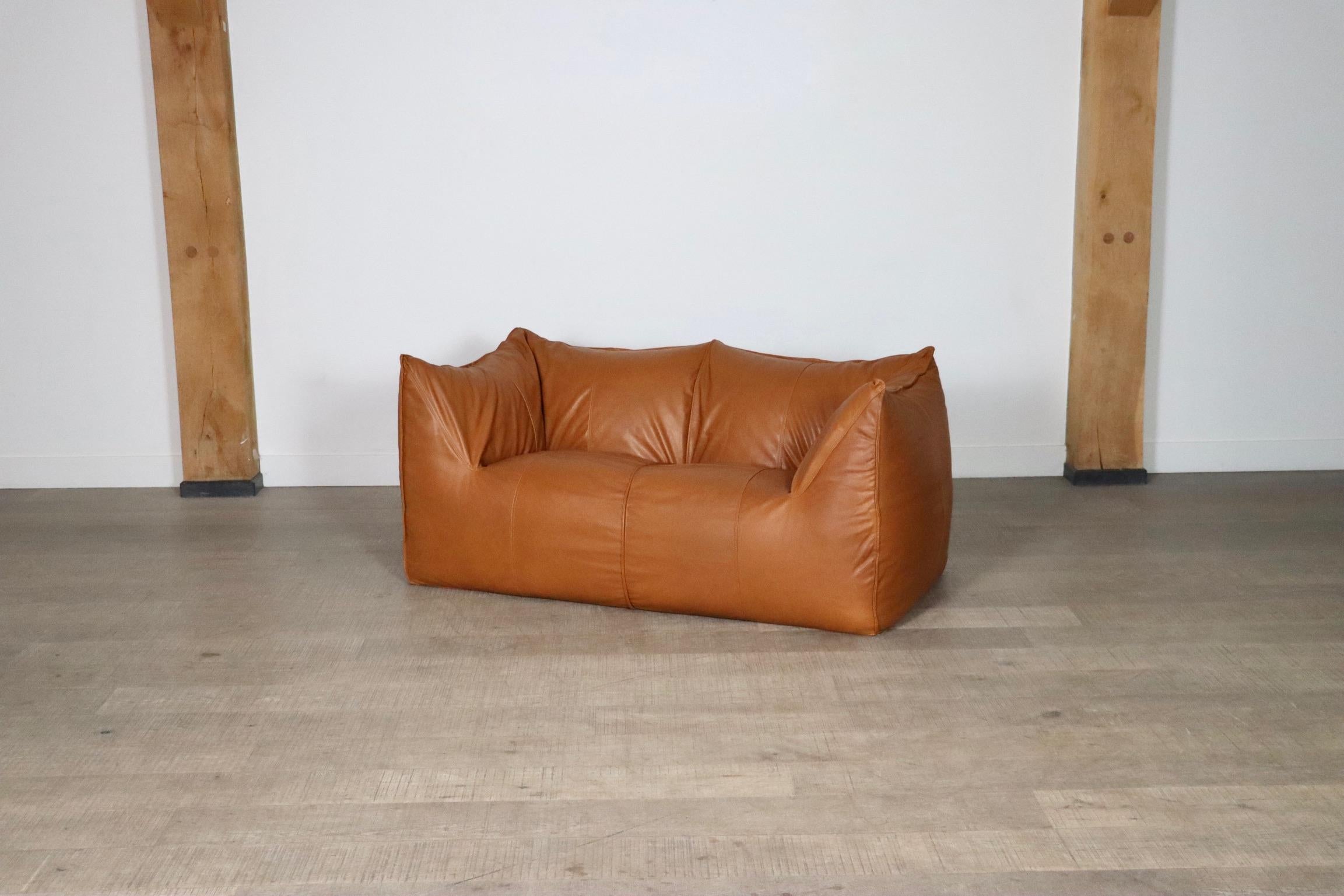 Le Bambole Sofa In Cognac Leather By Mario Bellini For B&B Italia 1970s 1