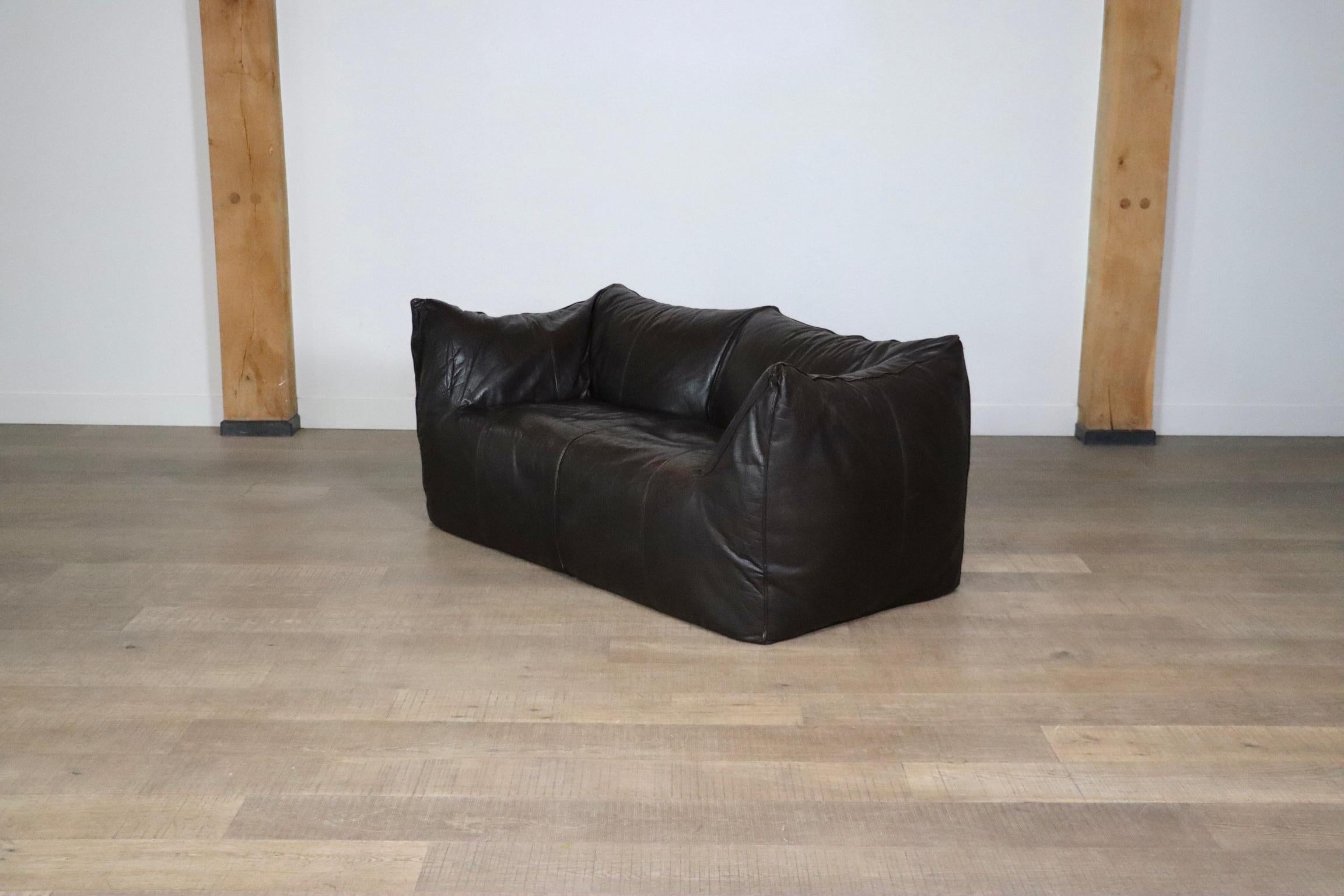 Le Bambole Sofa In Dark Brown Leather By Mario Bellini For B&B Italia, 1970: 2