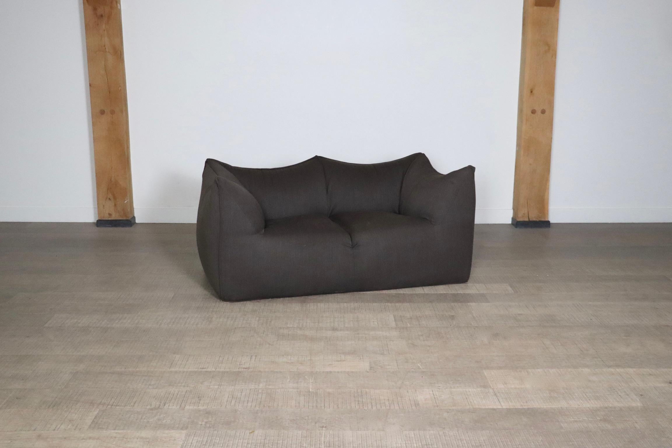 Le Bambole Sofa In Dark Brown Linen By Mario Bellini For B&B Italia, 1970s 4
