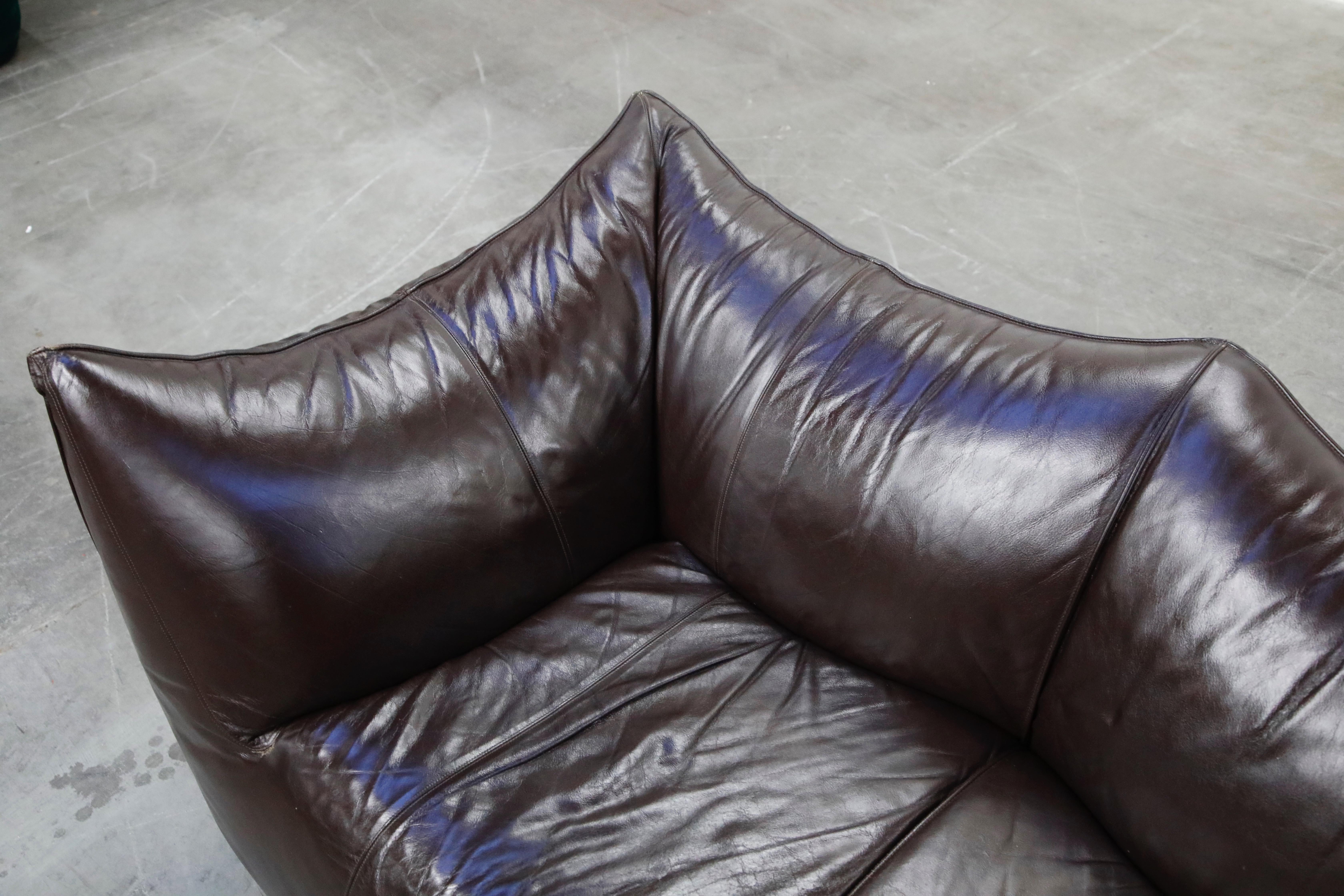 'Le Bambole' Thick Hide Leather Loveseat by Mario Bellini for B&B Italia, Signed 9