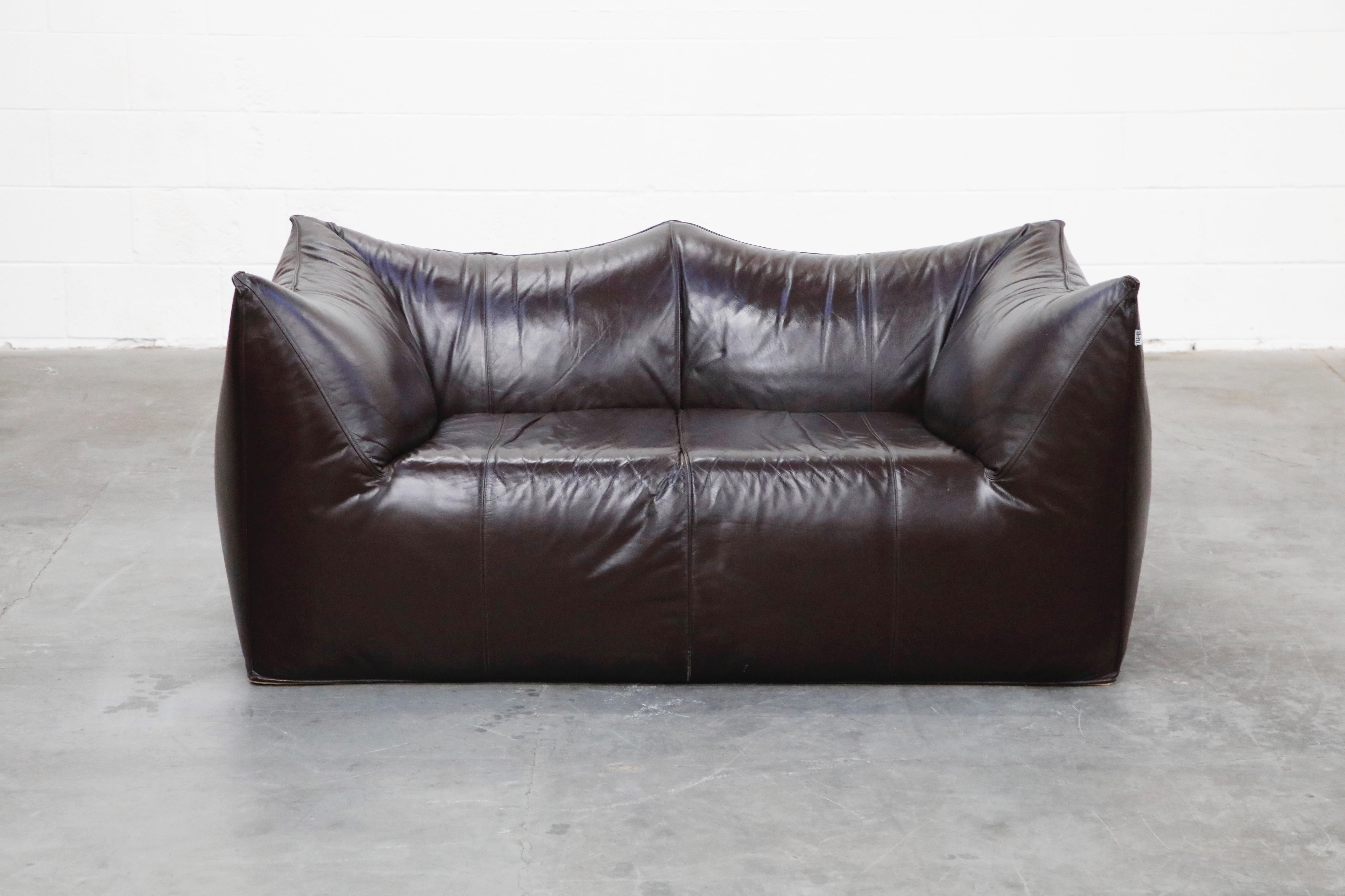 Modern 'Le Bambole' Thick Hide Leather Loveseat by Mario Bellini for B&B Italia, Signed