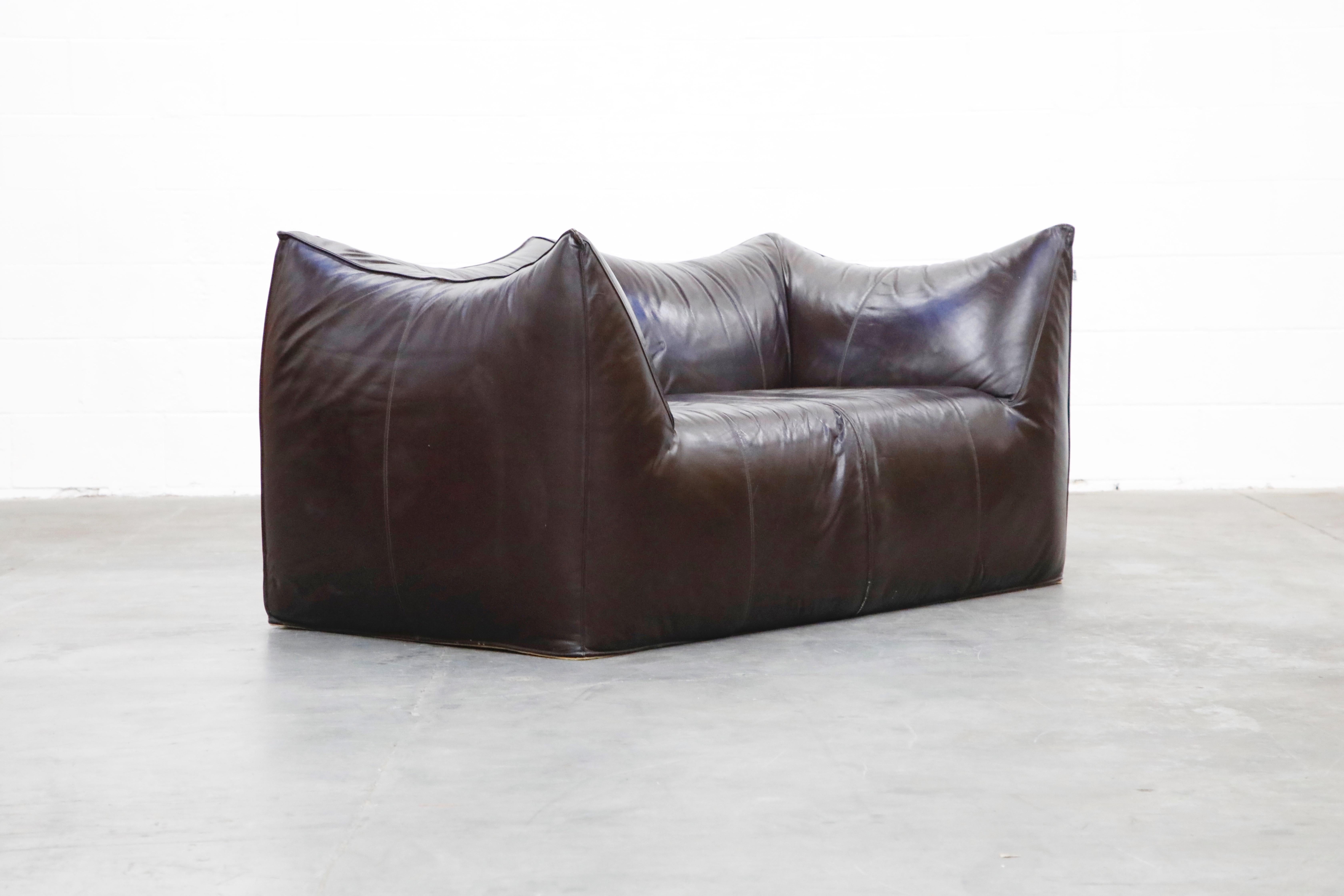 Late 20th Century 'Le Bambole' Thick Hide Leather Loveseat by Mario Bellini for B&B Italia, Signed