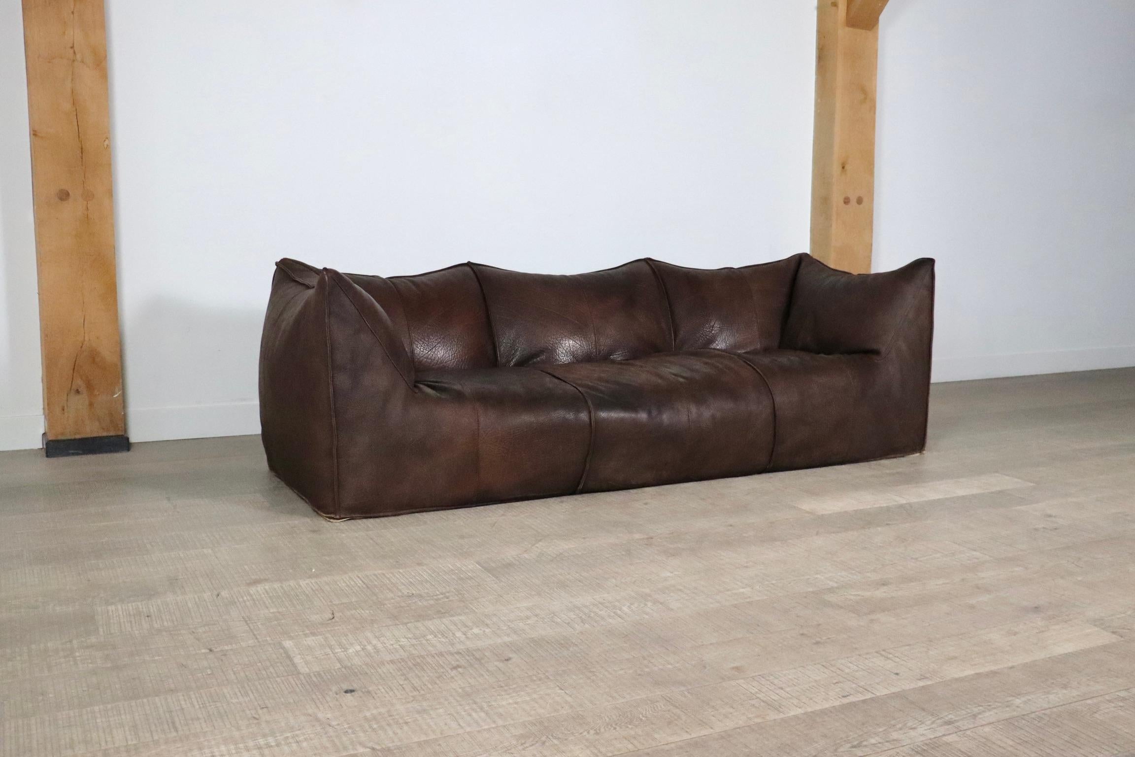 Late 20th Century Le Bambole Three Seater Sofa In Buffalo Leather By Mario Bellini For B&B Italia