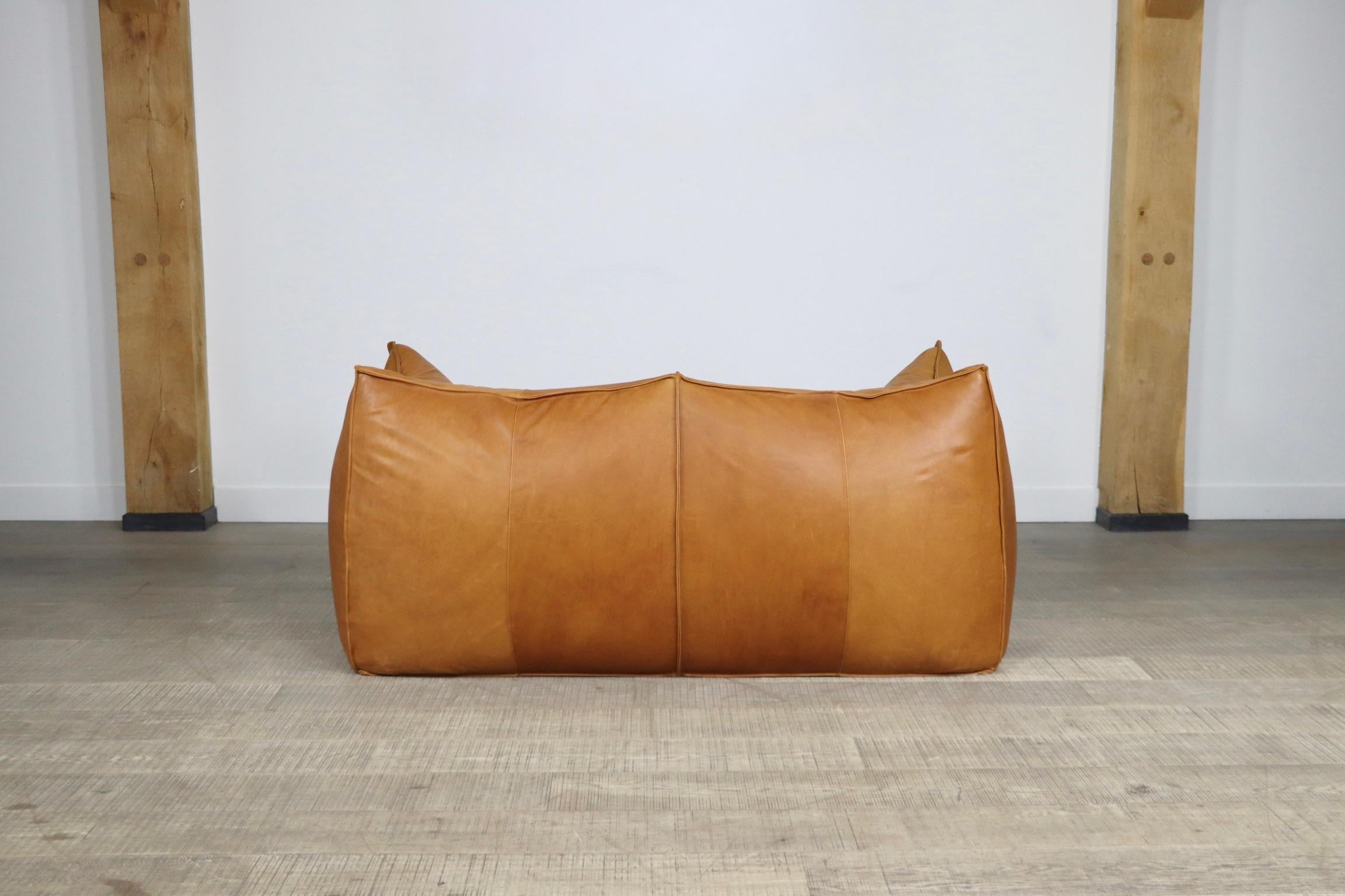 Le Bambole Two-Seater Sofa in Cognac Leather by Mario Bellini, B&B Italia, 1970s 6