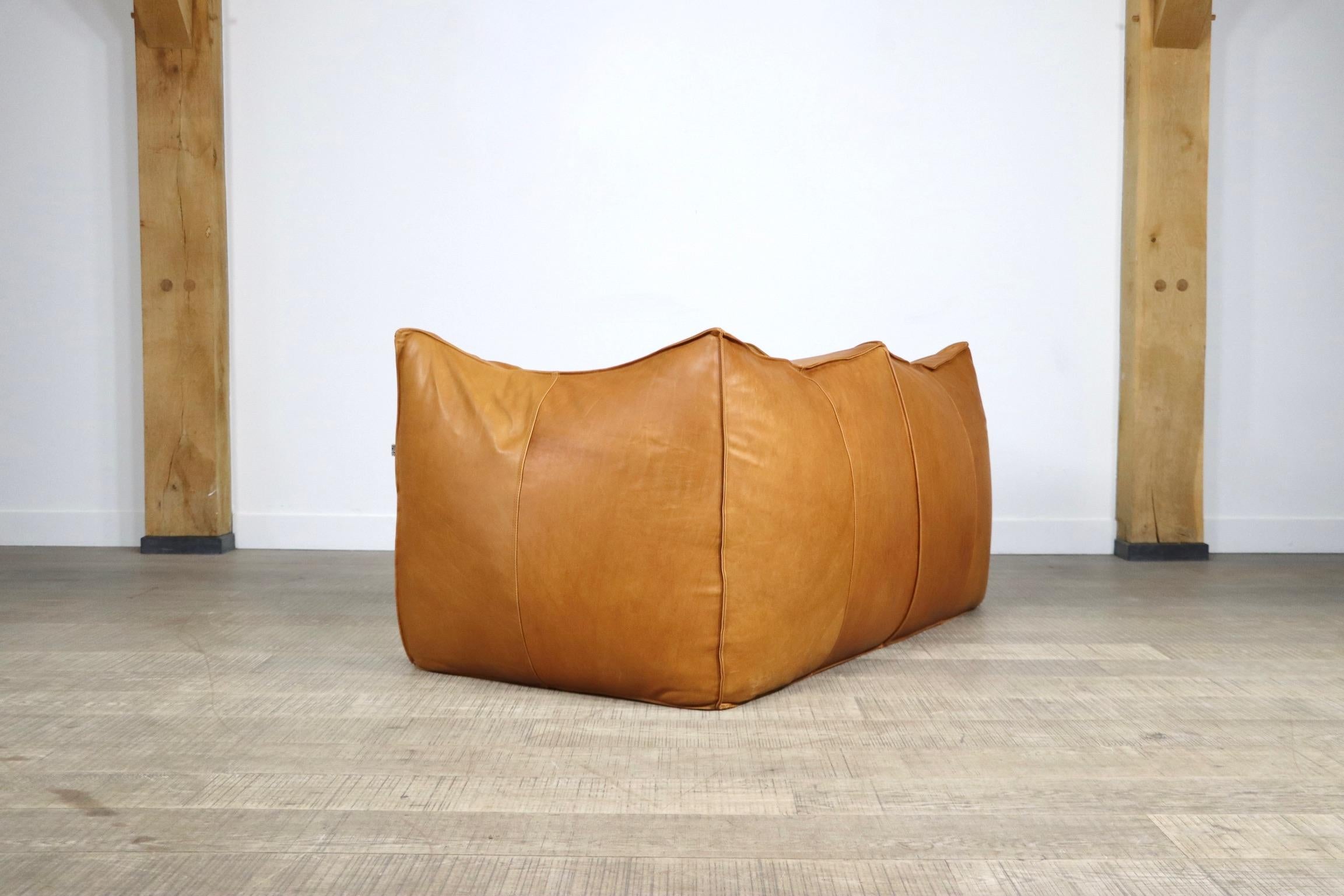Le Bambole Two-Seater Sofa in Cognac Leather by Mario Bellini, B&B Italia, 1970s 8