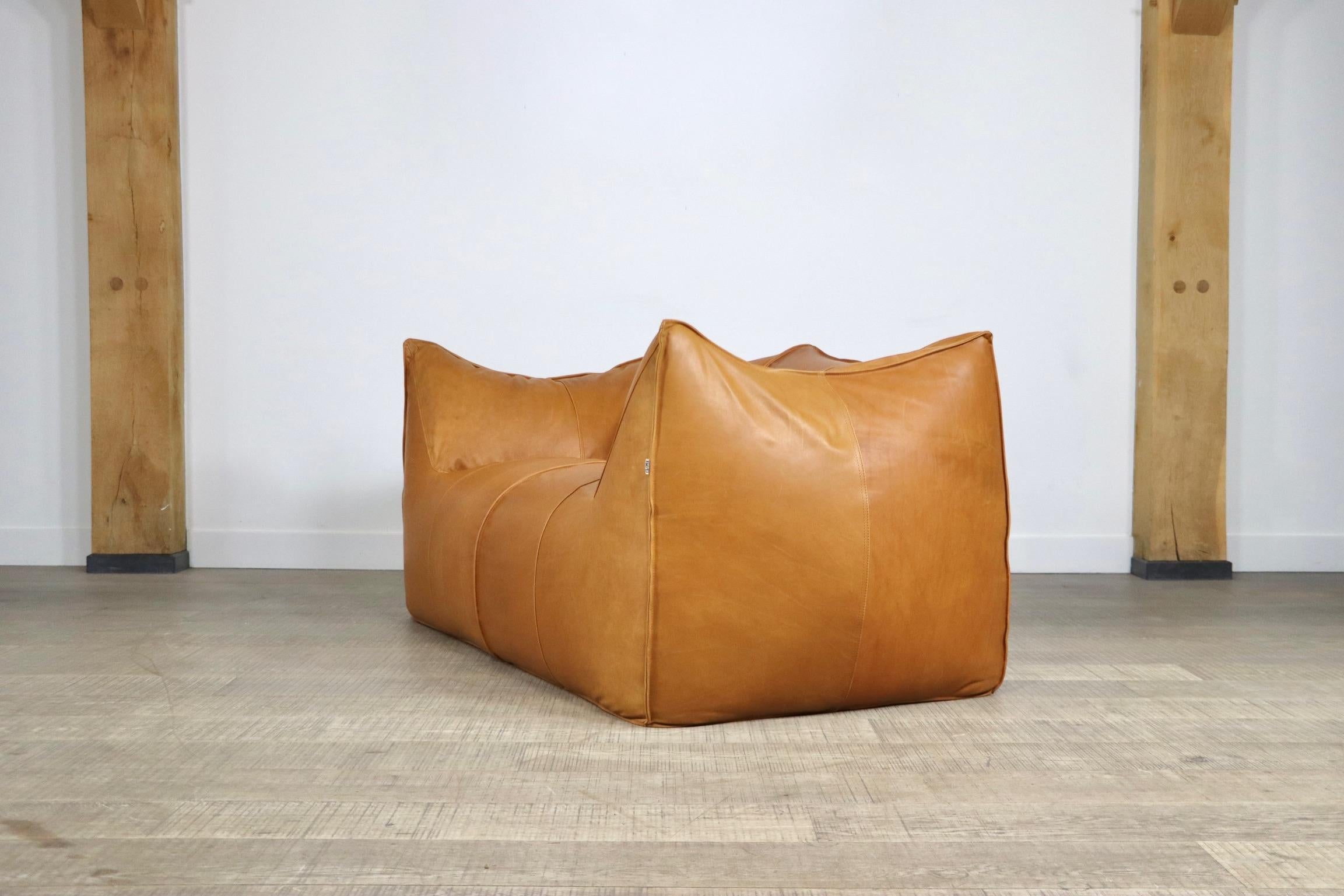 Le Bambole Two-Seater Sofa in Cognac Leather by Mario Bellini, B&B Italia, 1970s 9