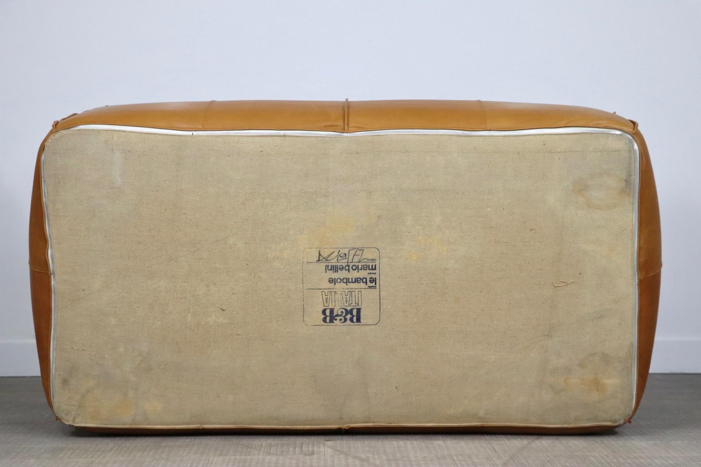 Le Bambole Two-Seater Sofa in Cognac Leather by Mario Bellini, B&B Italia, 1970s 11