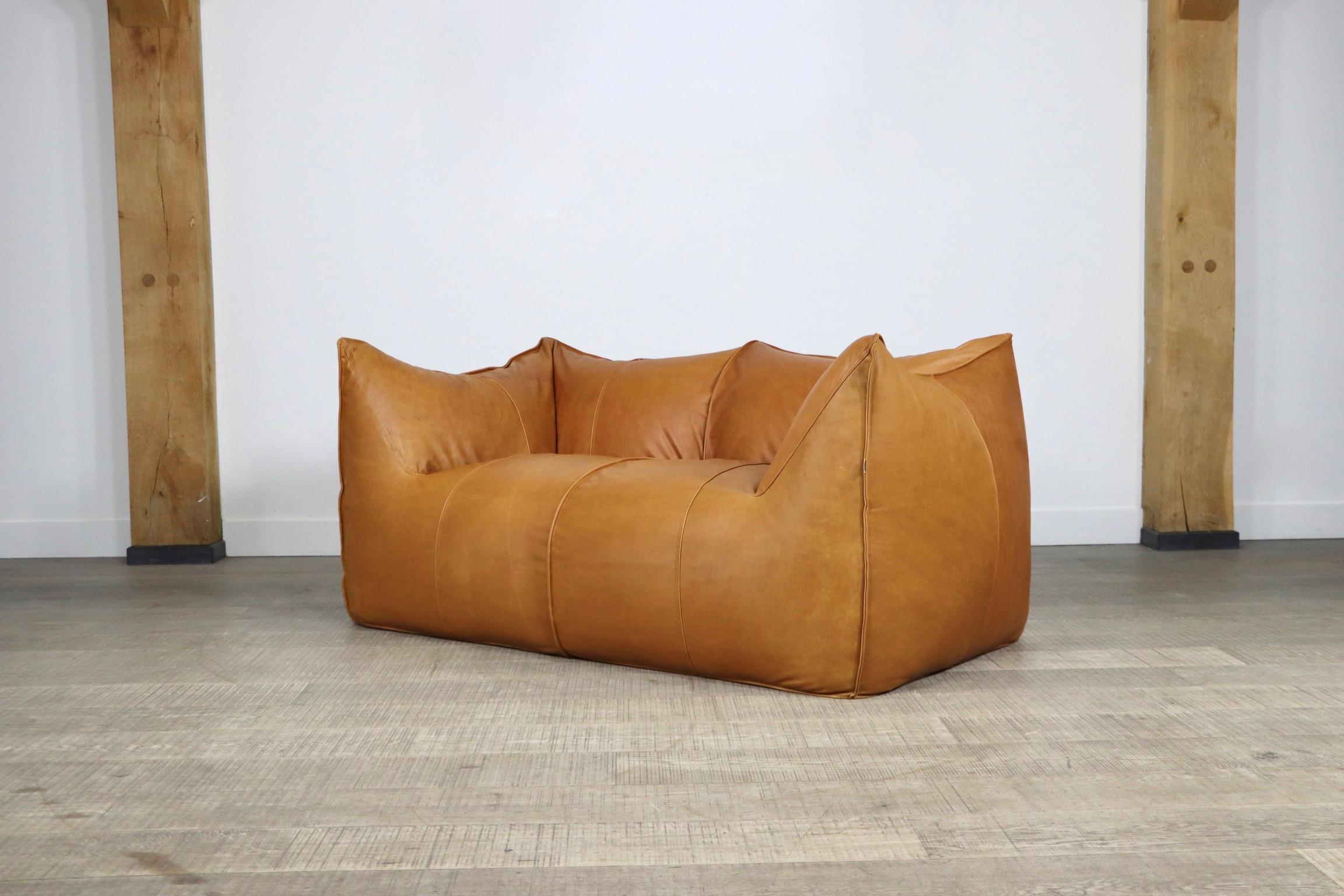 Late 20th Century Le Bambole Two-Seater Sofa in Cognac Leather by Mario Bellini, B&B Italia, 1970s