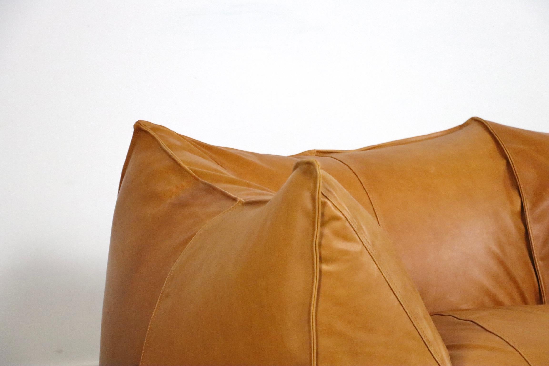 Le Bambole Two-Seater Sofa in Cognac Leather by Mario Bellini, B&B Italia, 1970s 1