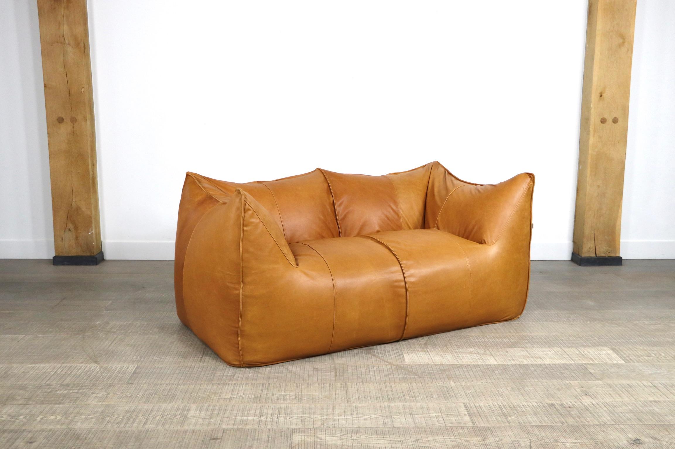 Le Bambole Two-Seater Sofa in Cognac Leather by Mario Bellini, B&B Italia, 1970s 2