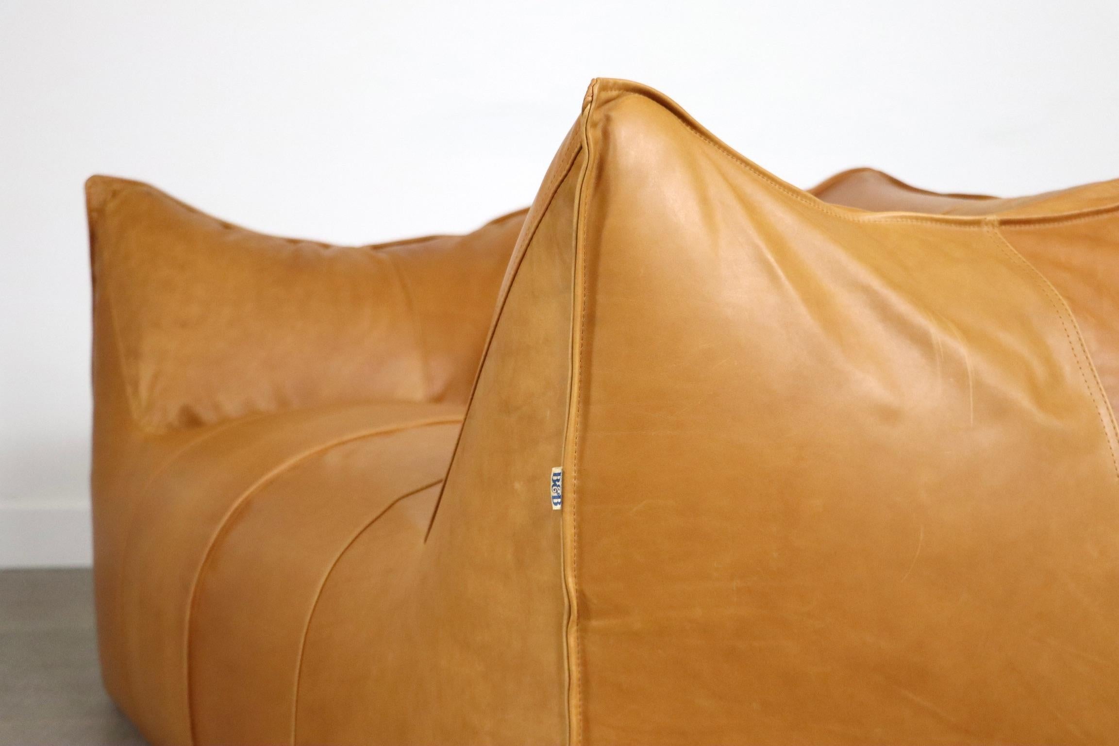 Le Bambole Two-Seater Sofa in Cognac Leather by Mario Bellini, B&B Italia, 1970s 3