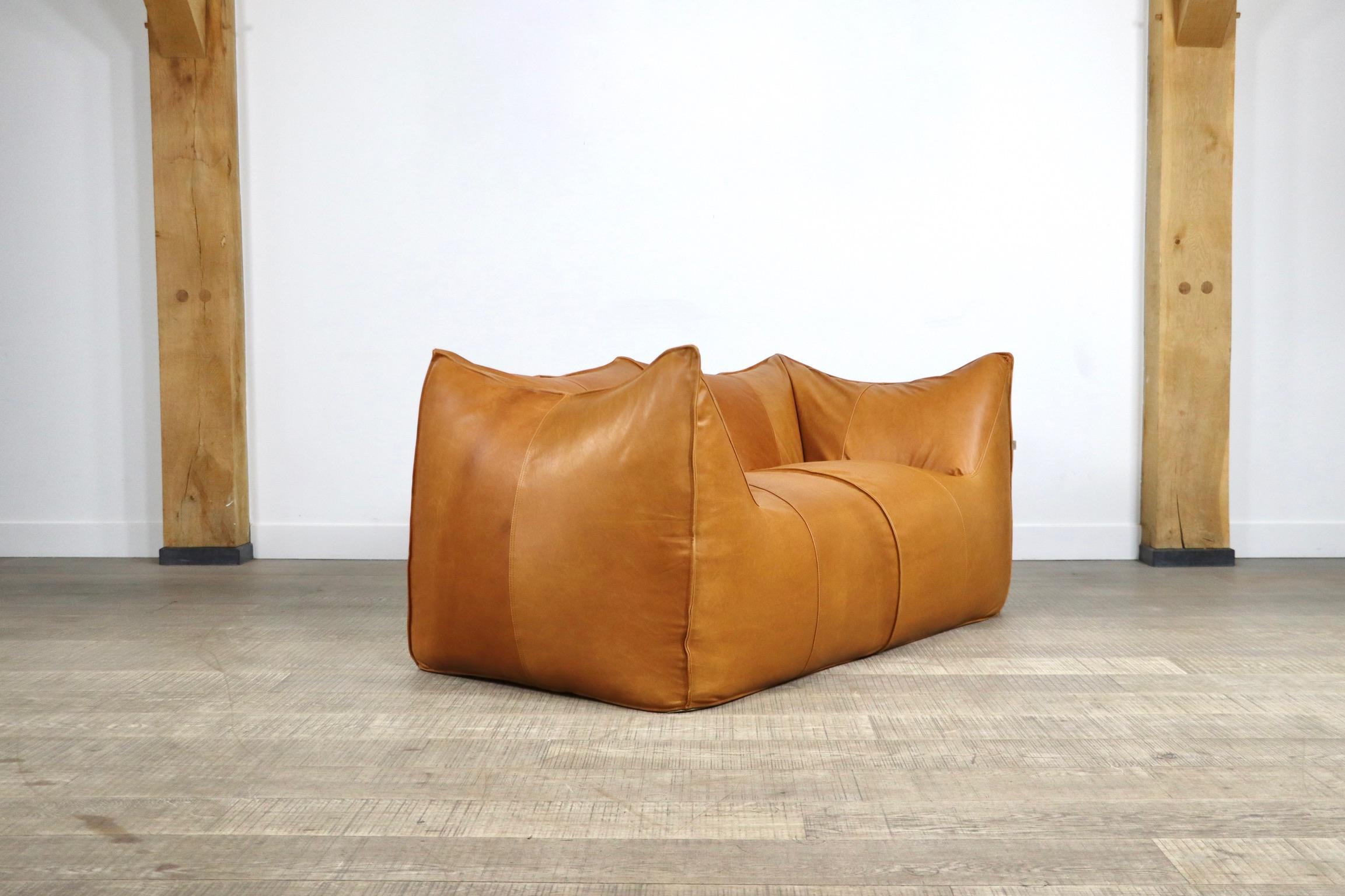 Le Bambole Two-Seater Sofa in Cognac Leather by Mario Bellini, B&B Italia, 1970s 4