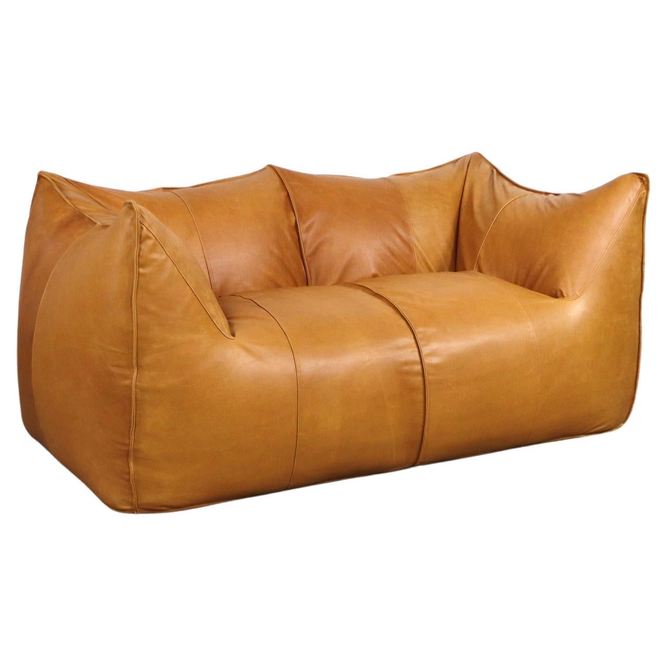 Le Bambole Two-Seater Sofa in Cognac Leather by Mario Bellini, B&B Italia, 1970s