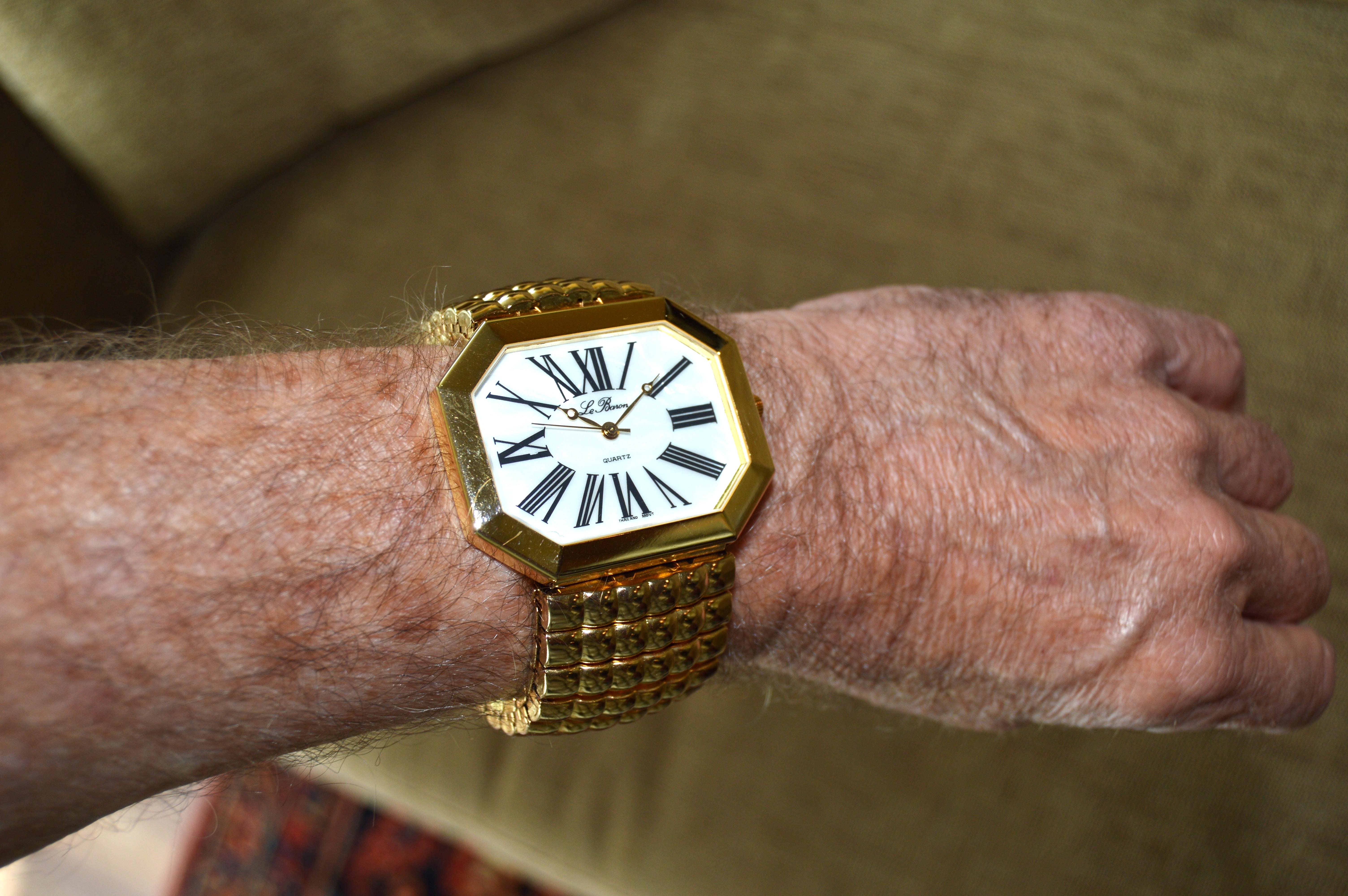 Modernist Le Baron Oversized Quartz Watch with Original Bracelet circa 1970's For Sale