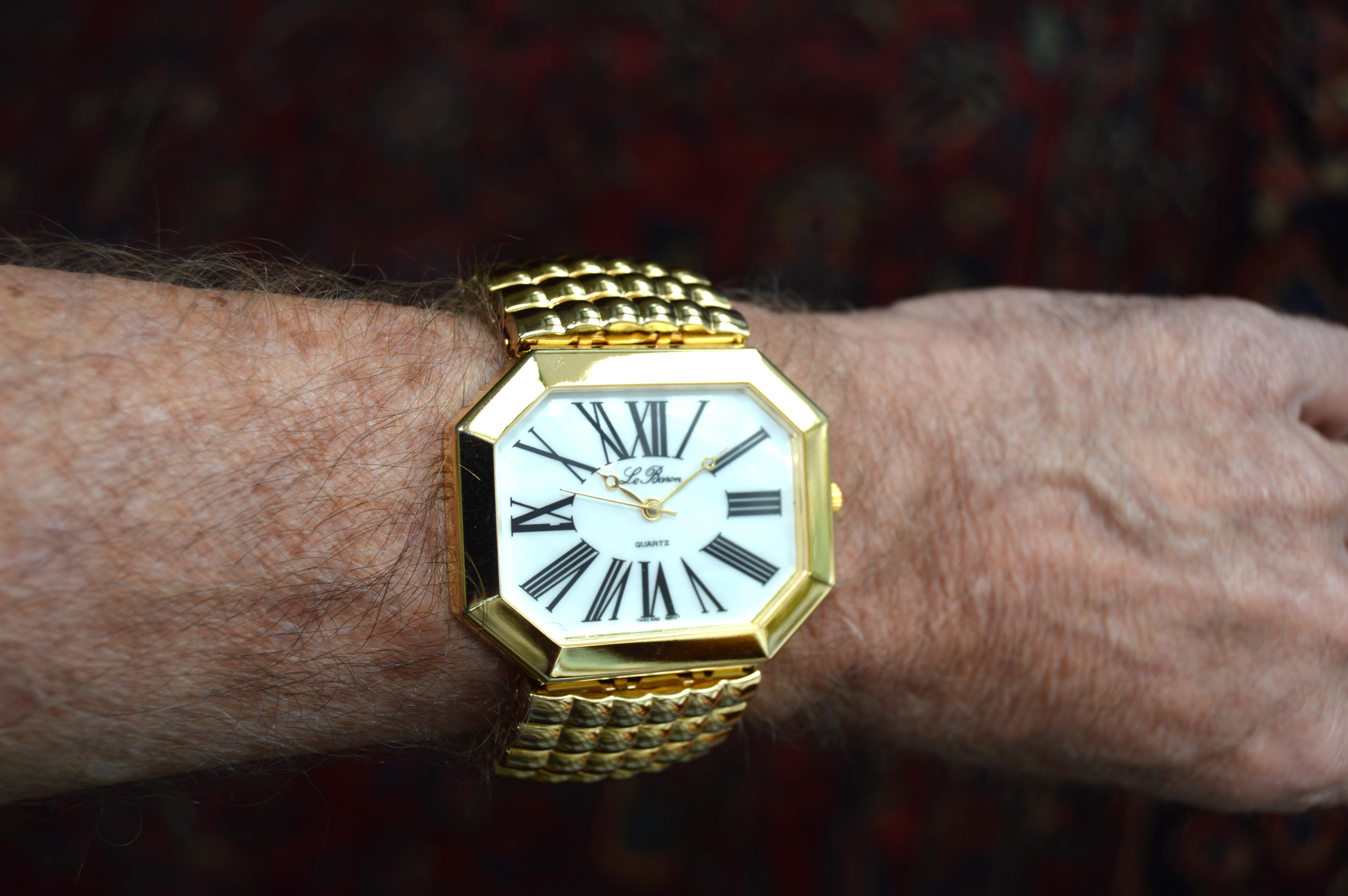 Le Baron Oversized Quartz Watch with Original Bracelet circa 1970's In Excellent Condition For Sale In Long Beach, CA