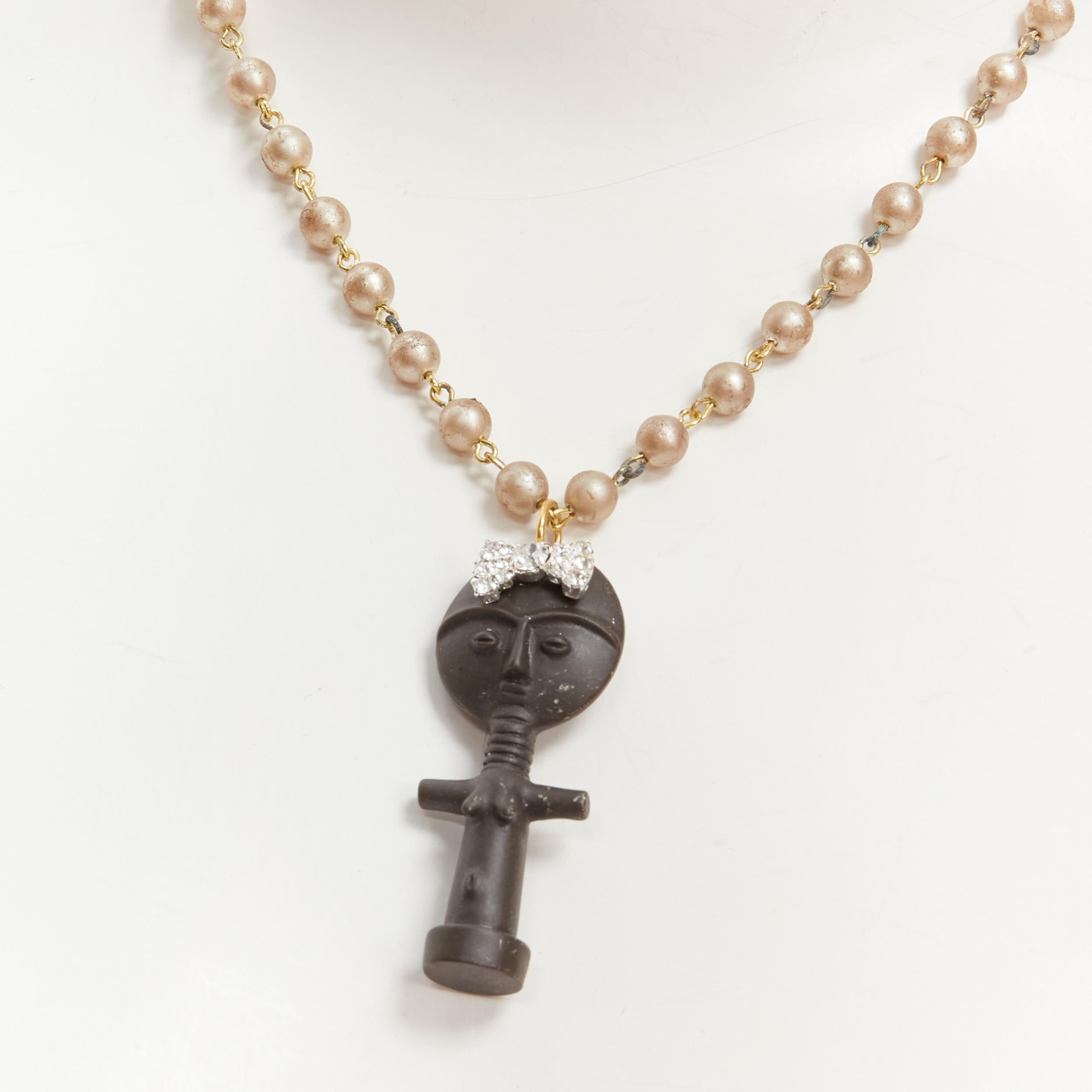 LE BIJOUX DE SOPHIE black crystal aboriginal statue pearl chain necklace For Sale 4