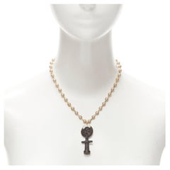 LE BIJOUX DE SOPHIE Halskette mit schwarzer Kristallstatue und Perlenkette