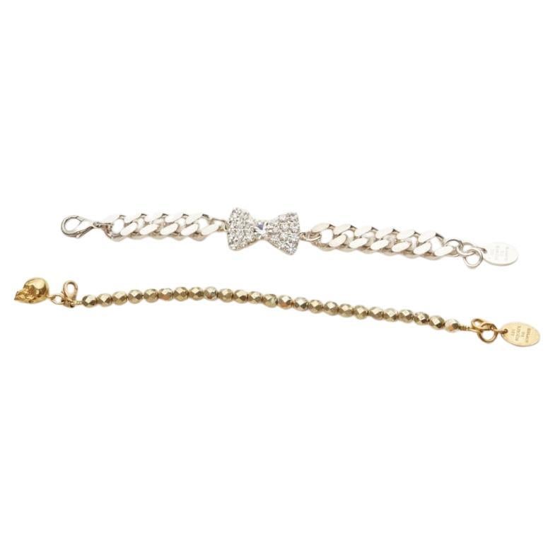 LE BIJOUX DE SOPHIE Lot of 2 gold skull charm silver crystal bow chain bracelet For Sale