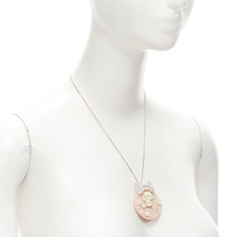 LE BIJOUX DE SOPHIE pink Barocco skull crystal bow pendant silver necklace In Excellent Condition For Sale In Hong Kong, NT