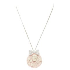 LE BIJOUX DE SOPHIE pink Barocco skull crystal bow pendant silver necklace