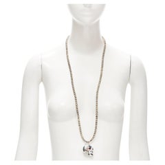 LE BIJOUX DE SOPHIE silver tone skull pendant bead chain long necklace