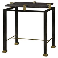 Le Blanc Lamp Table, french 50s style. Ebony base, marble, brass staple & detail