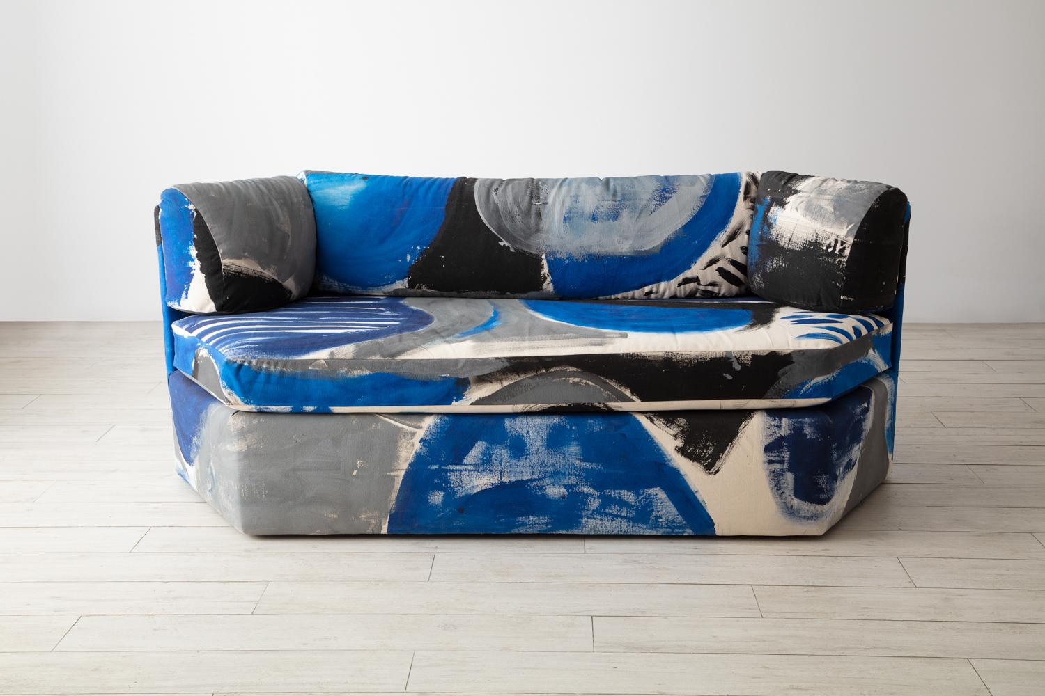 XXIe siècle et contemporain Canapé trois pièces peint à la main « Le Blu Lagoon » en vente